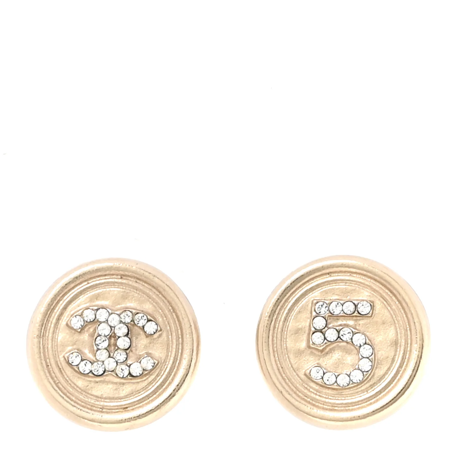 Crystal CC No 5 Round Earrings Gold