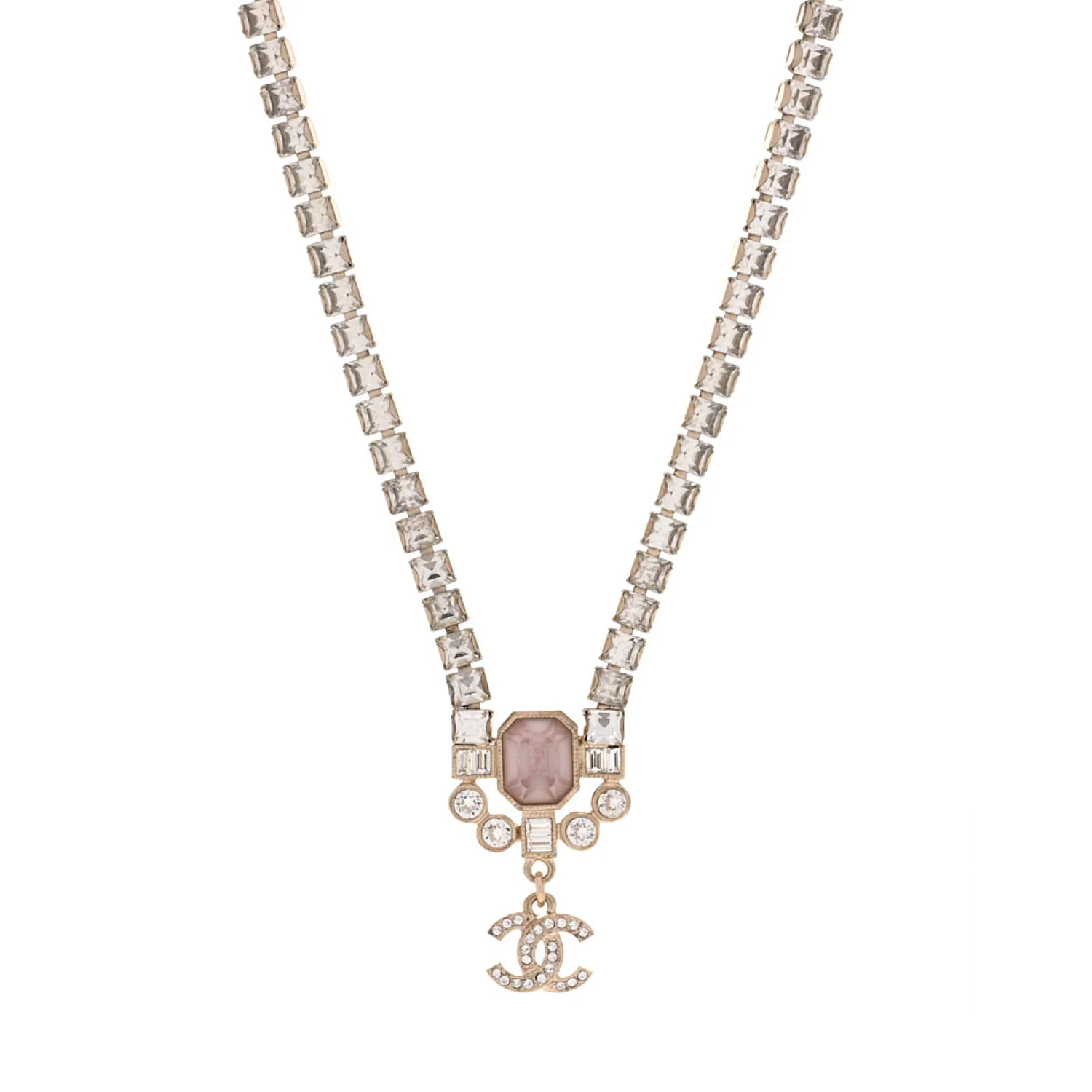 Crystal CC Pendant Choker Gold Pink