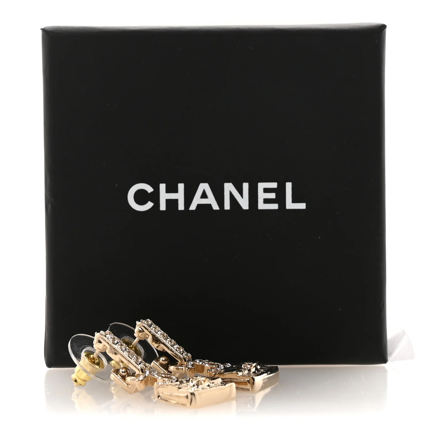Crystal CC Quilted Flap Bag Drop Earrings Gold - Image 5