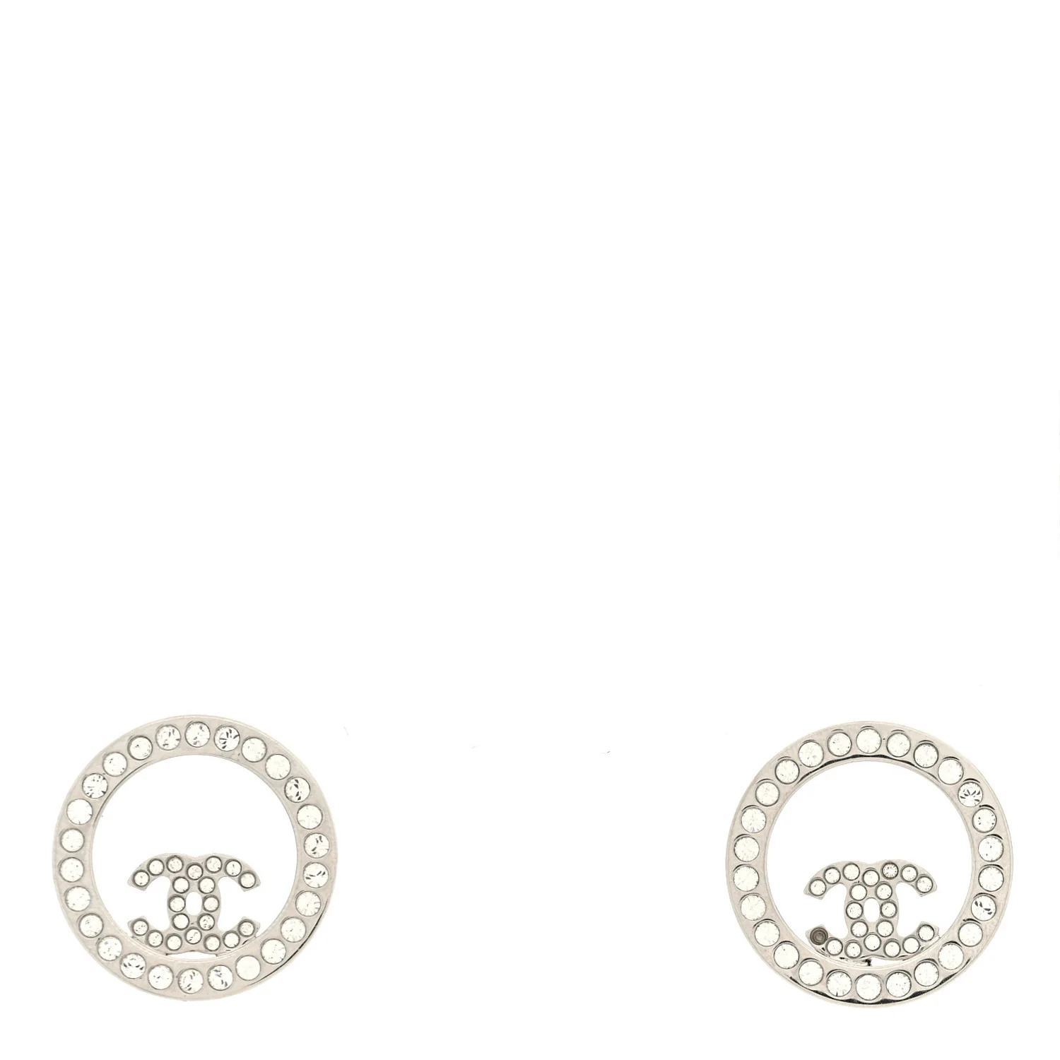 Crystal CC Round Earrings Silver