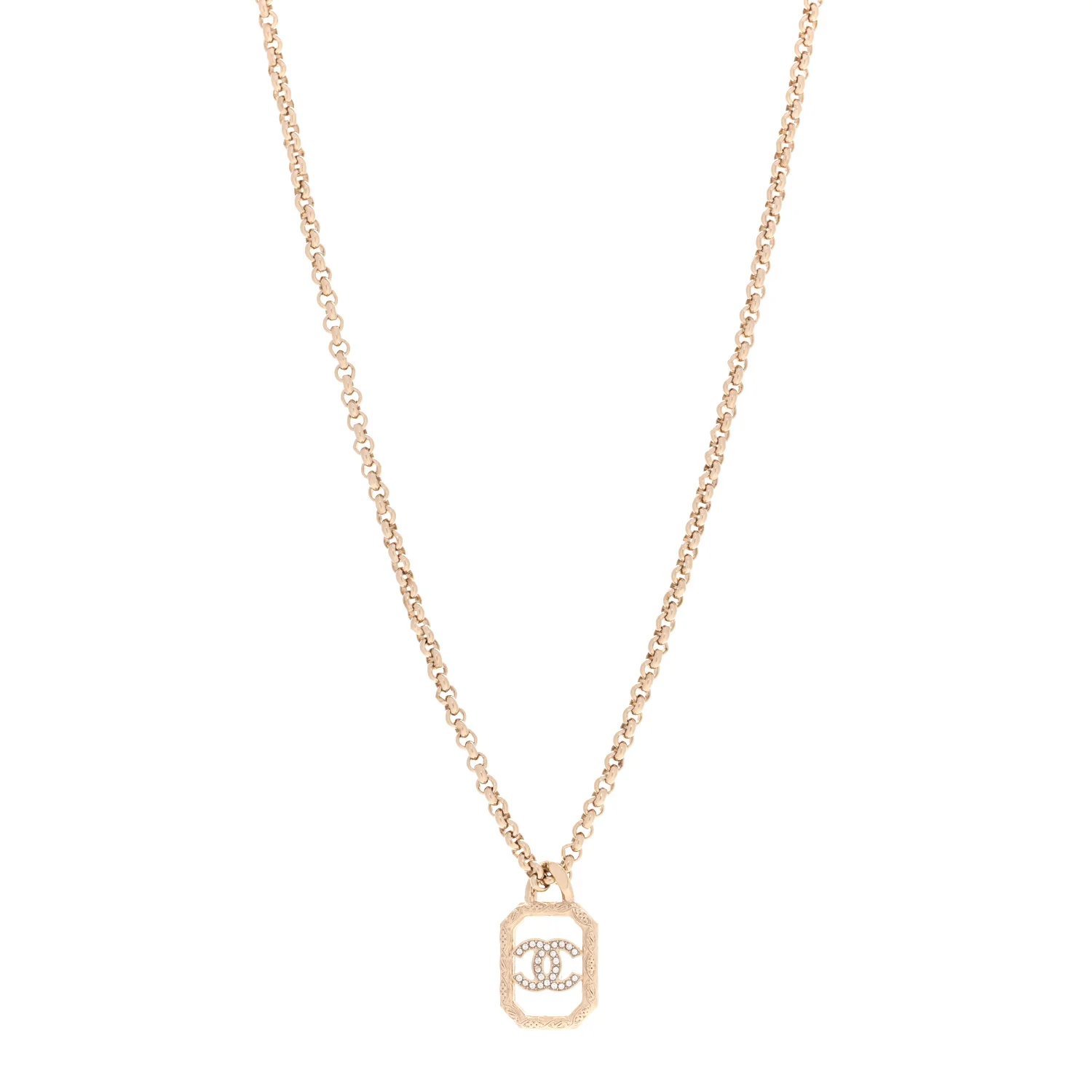 Crystal CC Square Pendant Necklace Gold