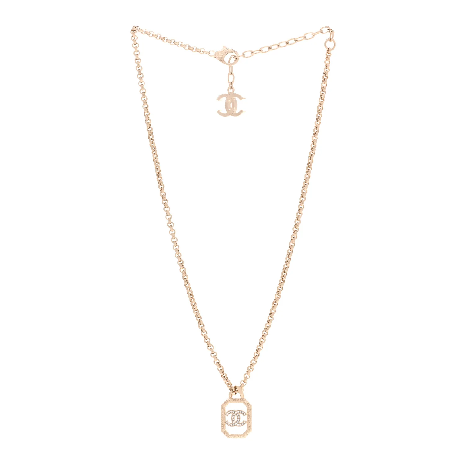 Crystal CC Square Pendant Necklace Gold - Image 3