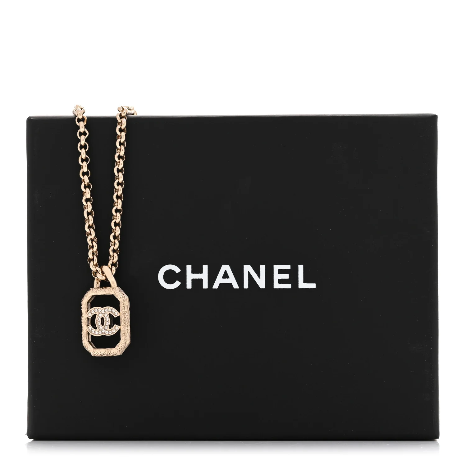 Crystal CC Square Pendant Necklace Gold - Image 6