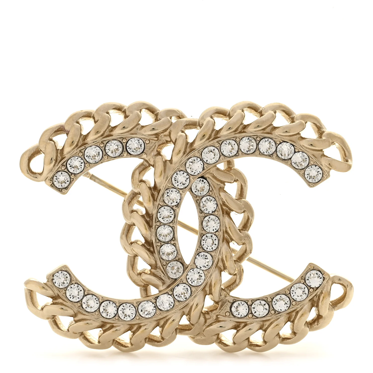 Crystal Chain CC Brooch Light Gold
