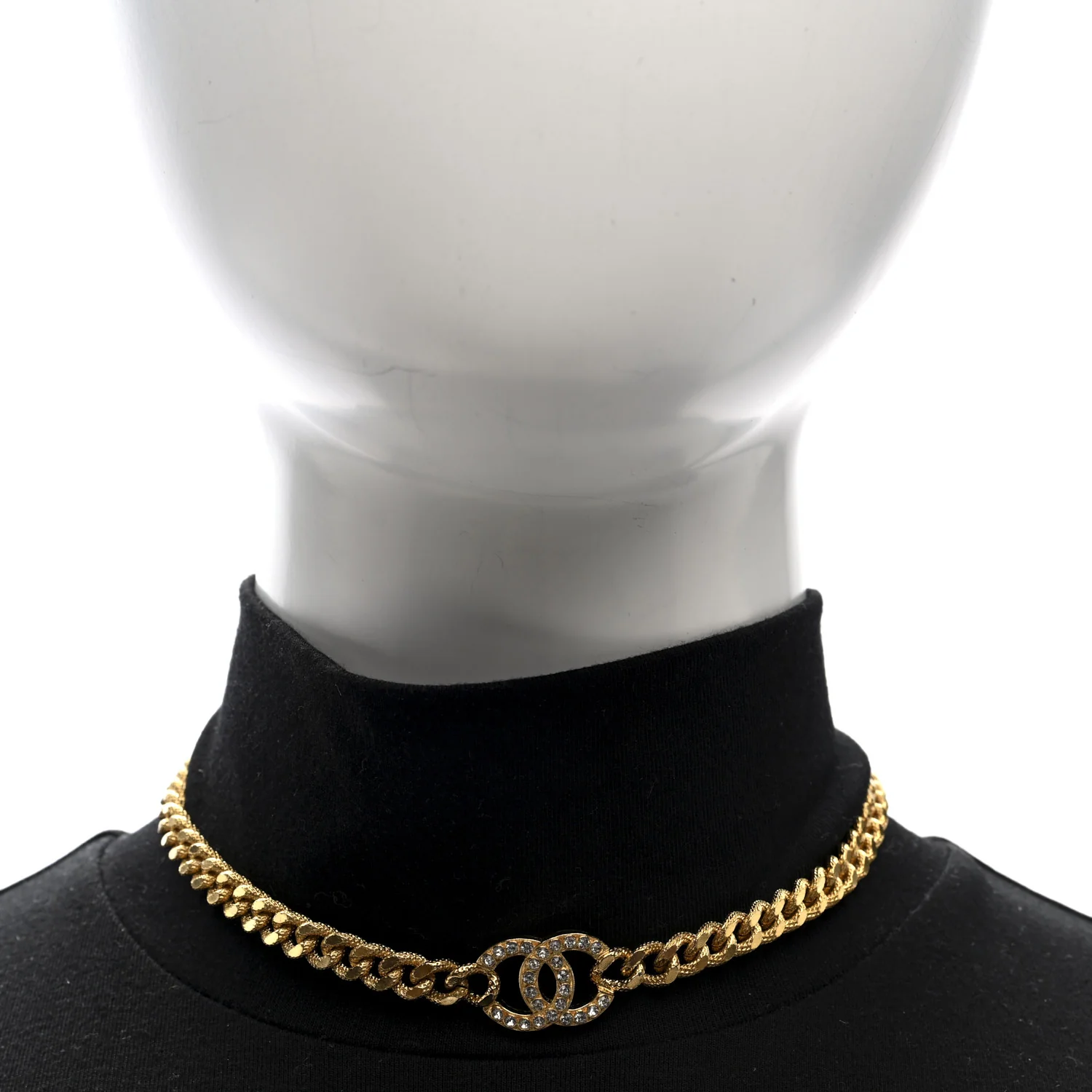 Crystal Chain Link CC Choker Necklace Gold - Image 2