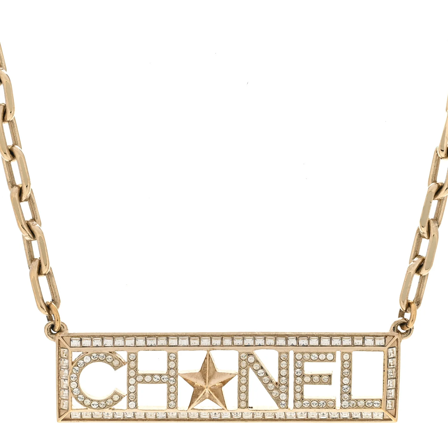 Crystal Chain Short Logo Necklace Gold - Image 4