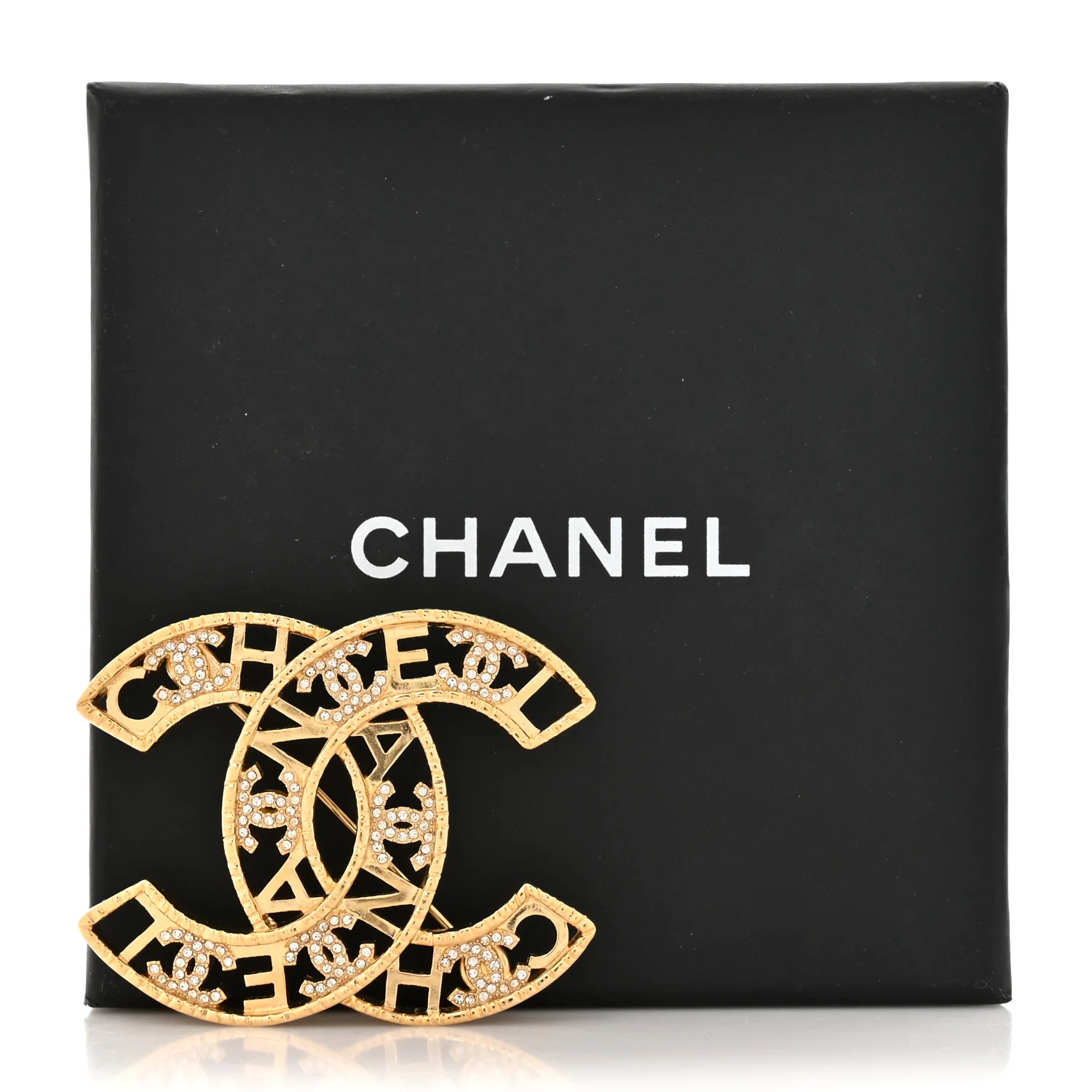 Crystal Coco CC Logo Brooch Gold - Image 4