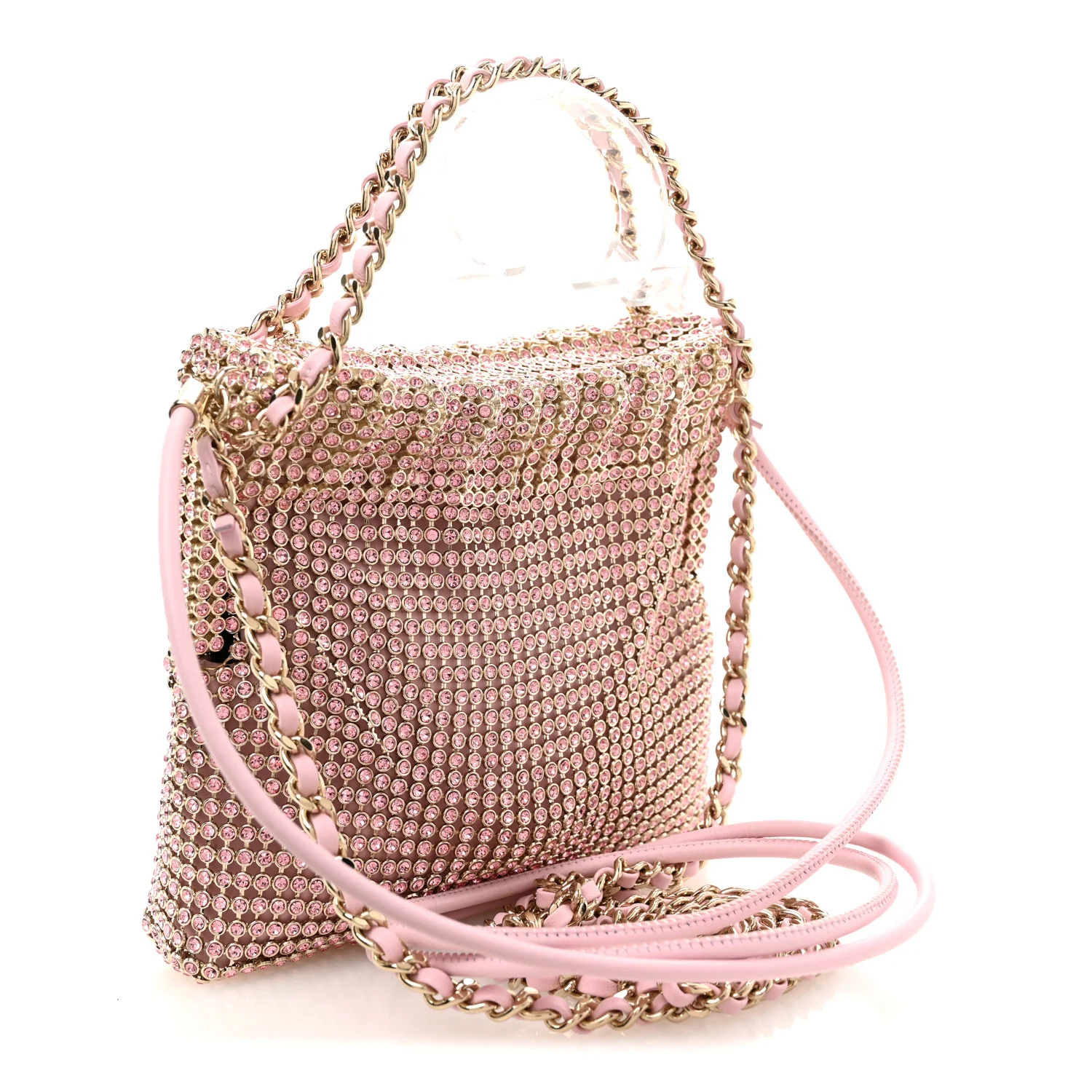 Crystal Embellished Metallic Lambskin Mini Chanel 22 Light Pink - Image 4