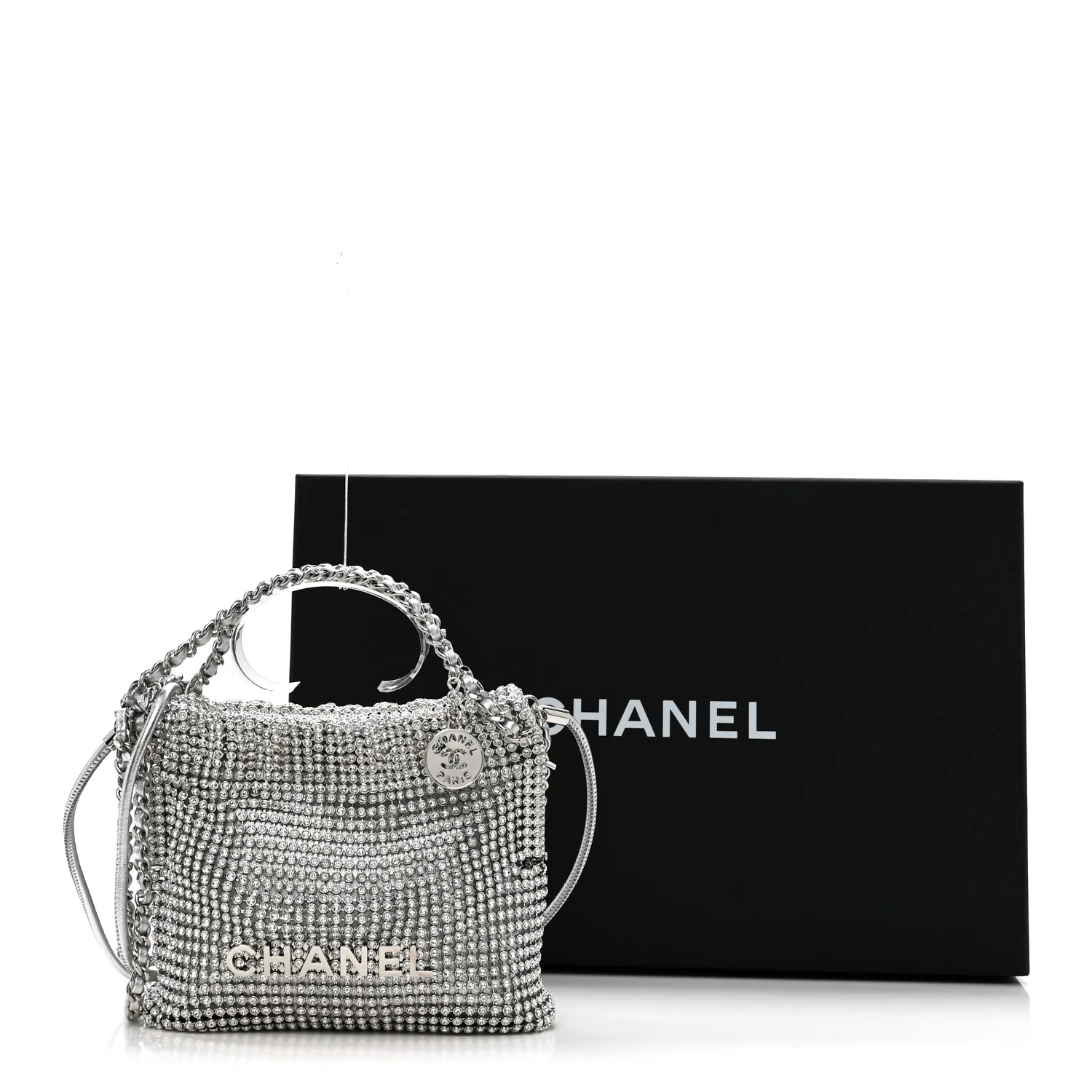 Crystal Embellished Metallic Lambskin Mini Chanel 22 Silver - Image 11