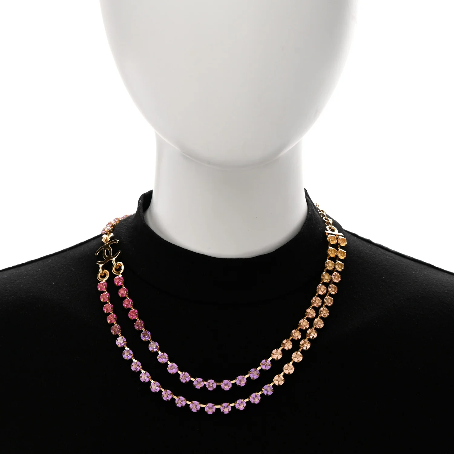 Crystal Multi Strand CC Short Necklace Gold Pink Orange Purple Yellow - Image 2