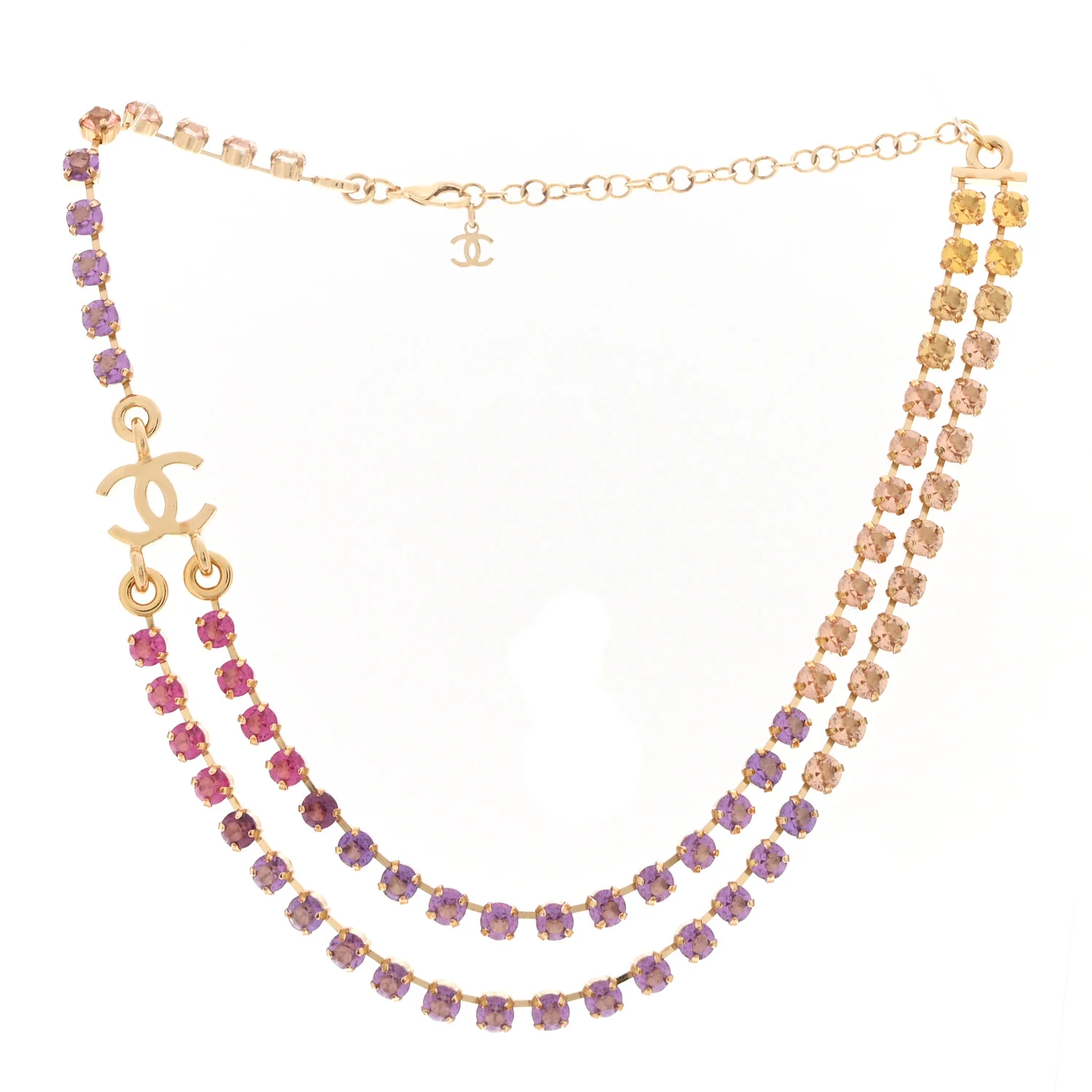 Crystal Multi Strand CC Short Necklace Gold Pink Orange Purple Yellow - Image 3