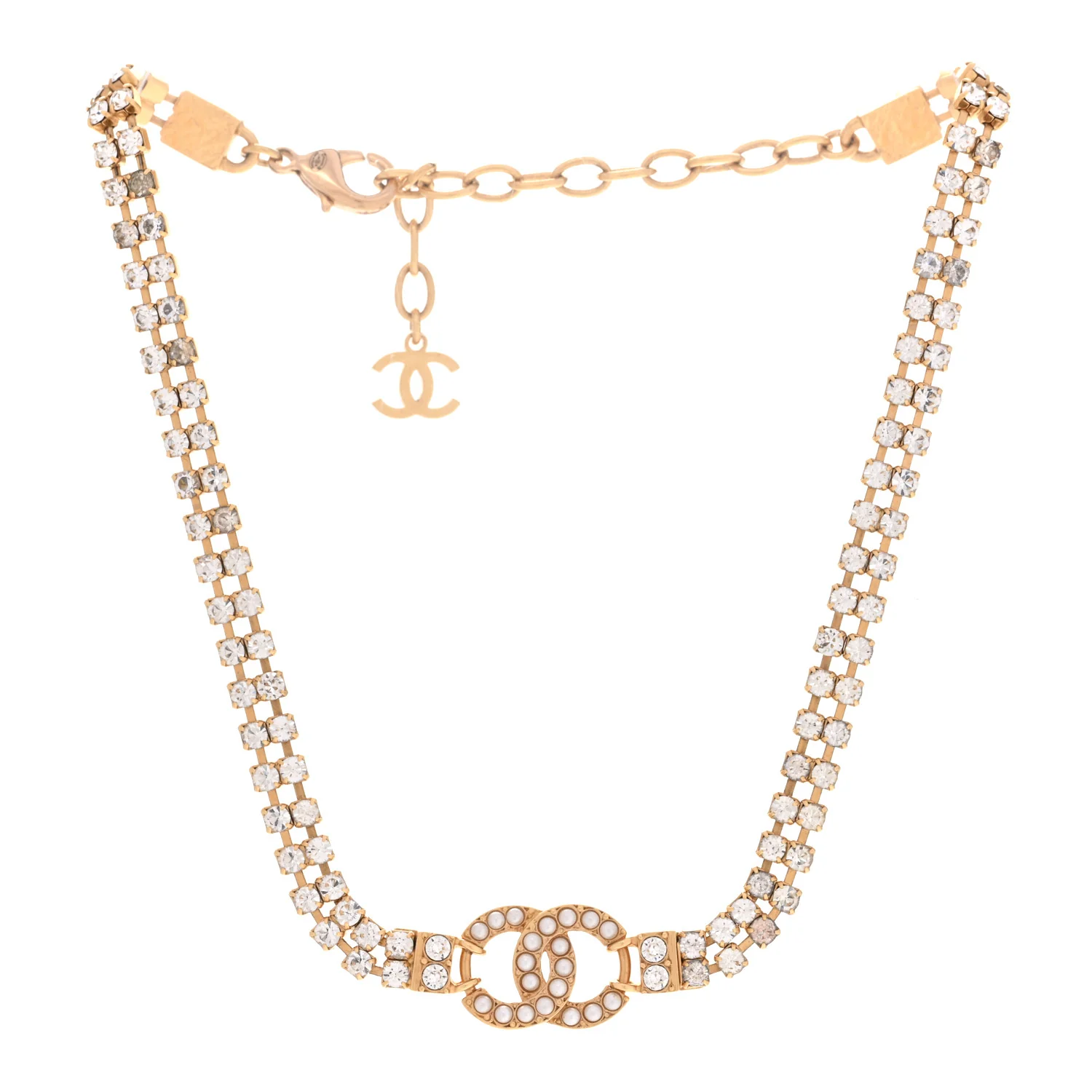 Crystal Pearl CC Choker Necklace Gold - Image 3