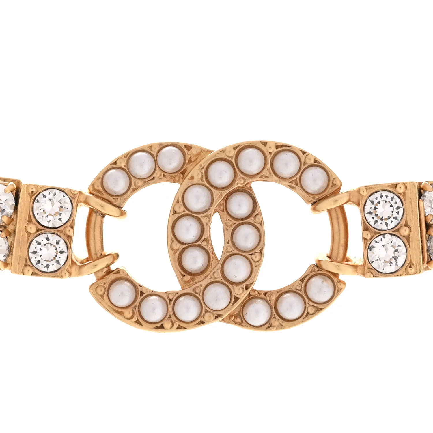 Crystal Pearl CC Choker Necklace Gold - Image 4