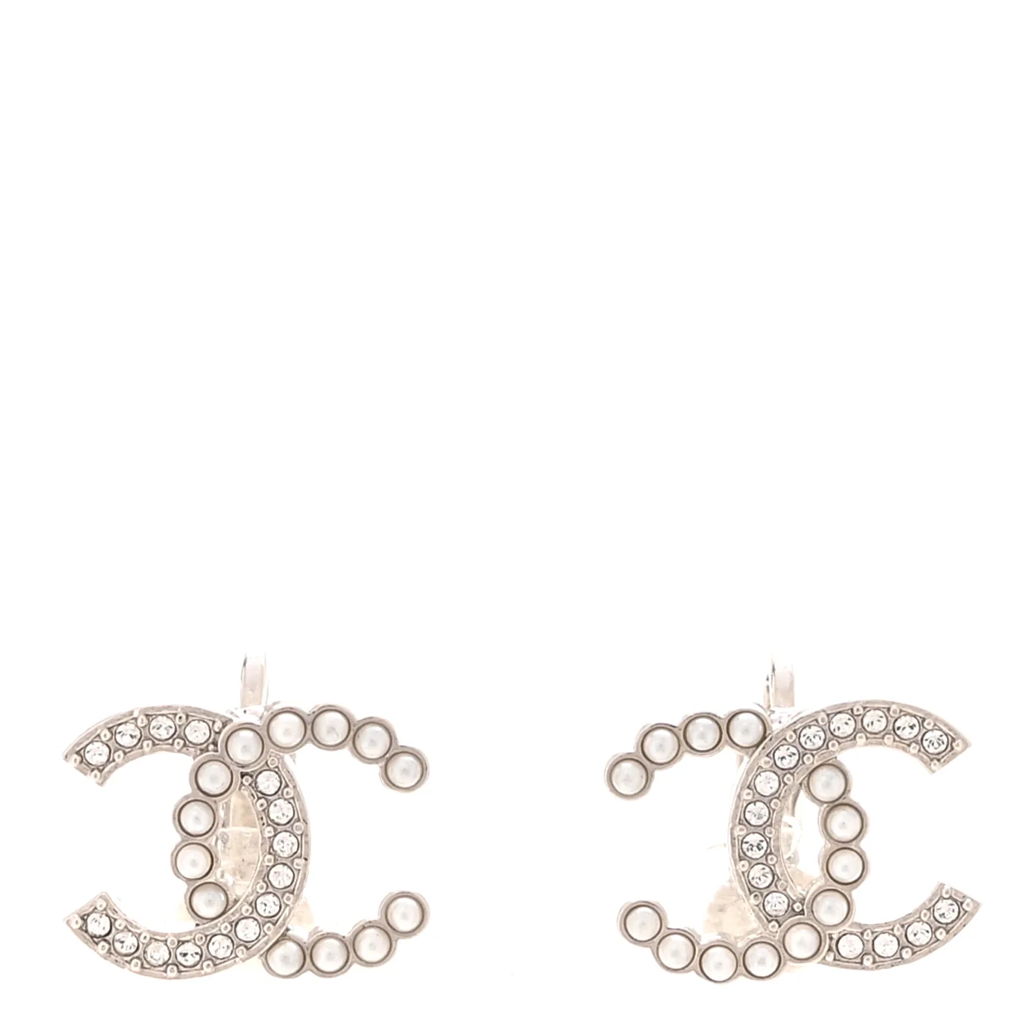 Crystal Pearl CC Clip On Earrings Silver