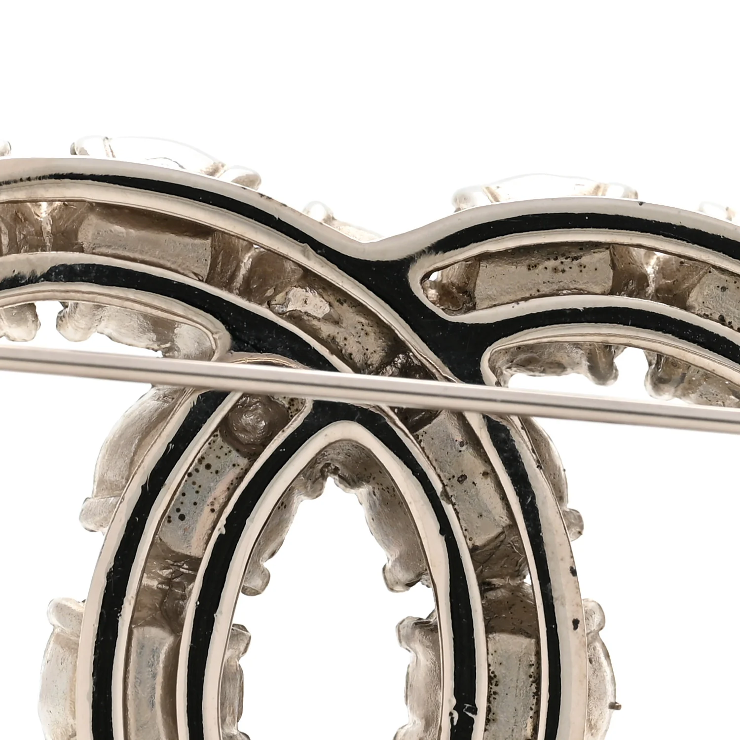 Crystal Pearl CC Dazzling Domino Brooch Black - Image 4