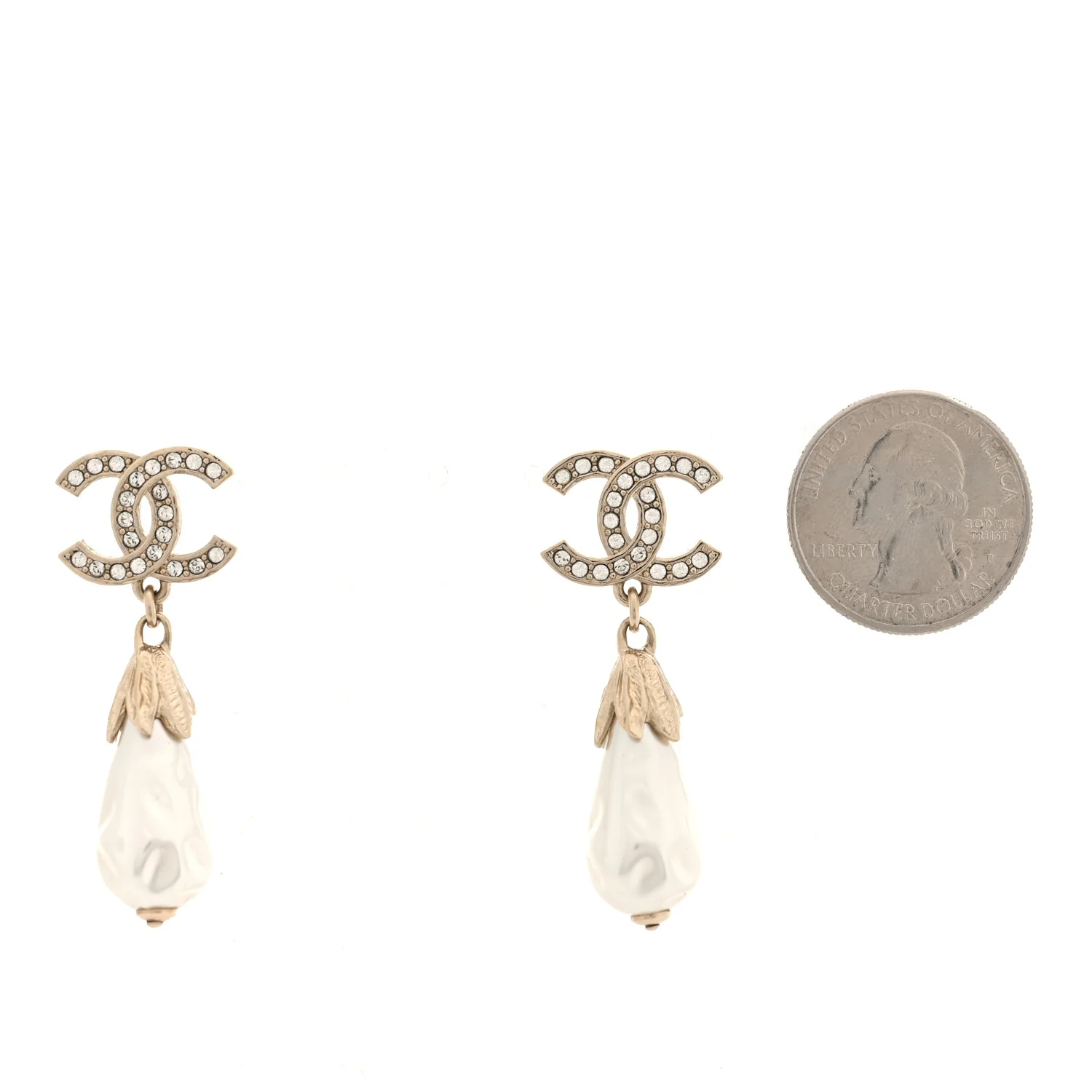 Crystal Pearl CC Drop Earrings Gold - Image 2