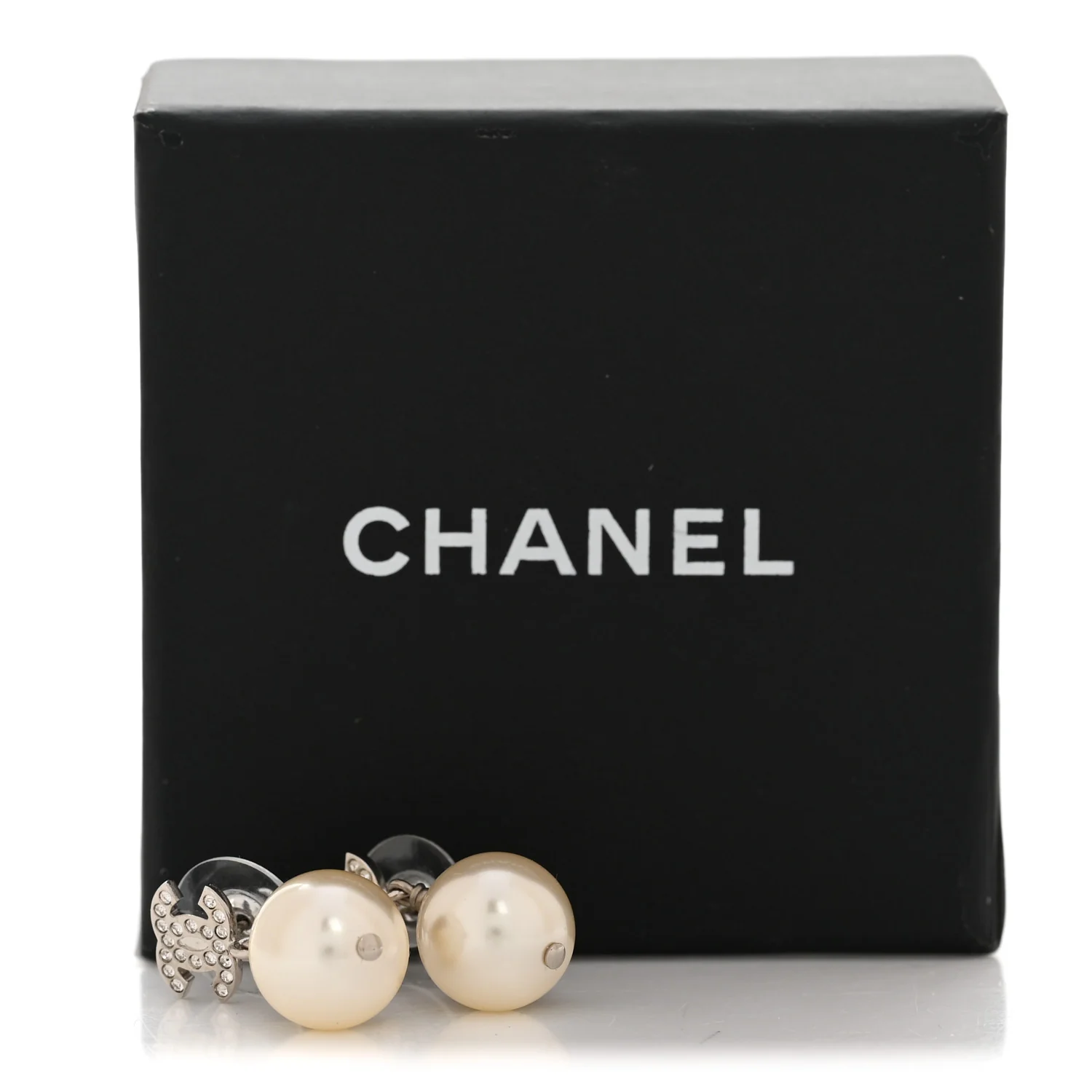 Crystal Pearl CC Drop Earrings Silver - Image 5