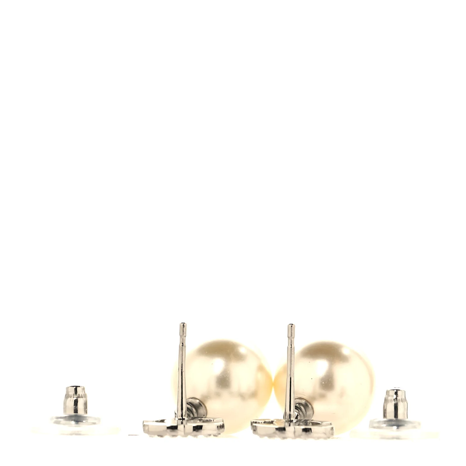 Crystal Pearl CC Drop Earrings Silver Pearly White - Image 3