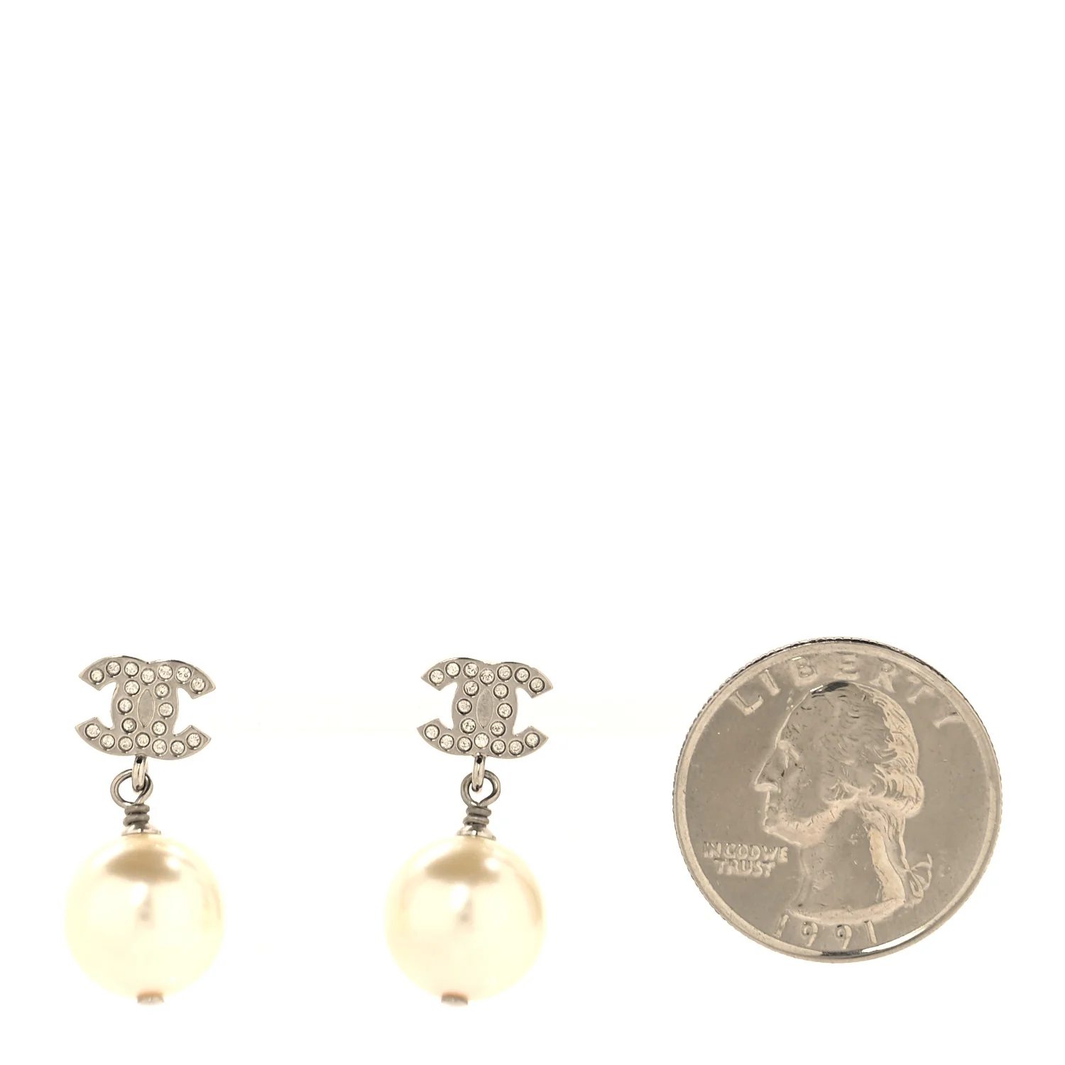 Crystal Pearl CC Drop Earrings Silver Pearly White - Image 2