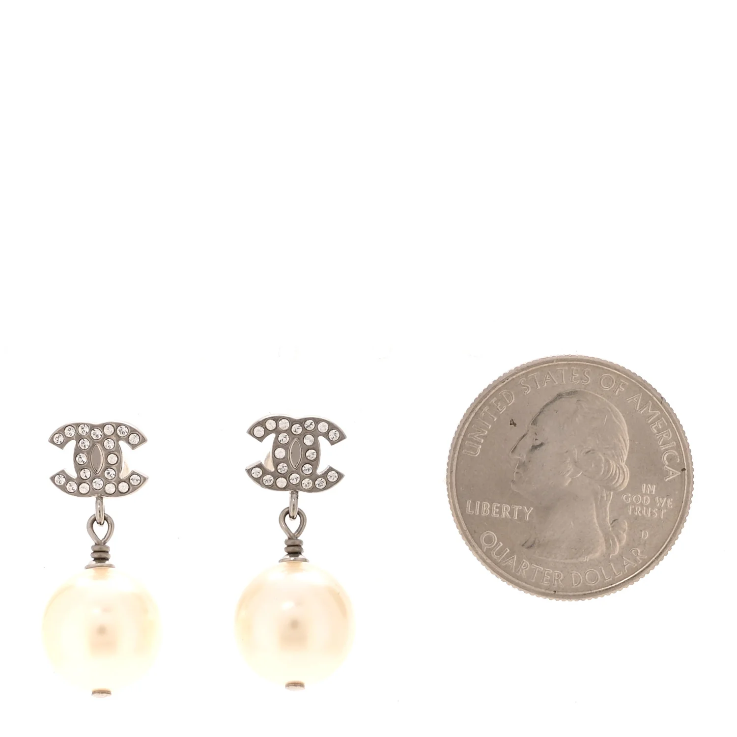 Crystal Pearl CC Drop Earrings Silver Pearly White - Image 2