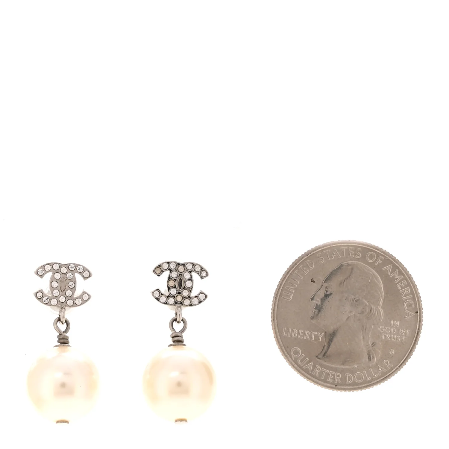 Crystal Pearl CC Drop Earrings Silver Pearly White - Image 2
