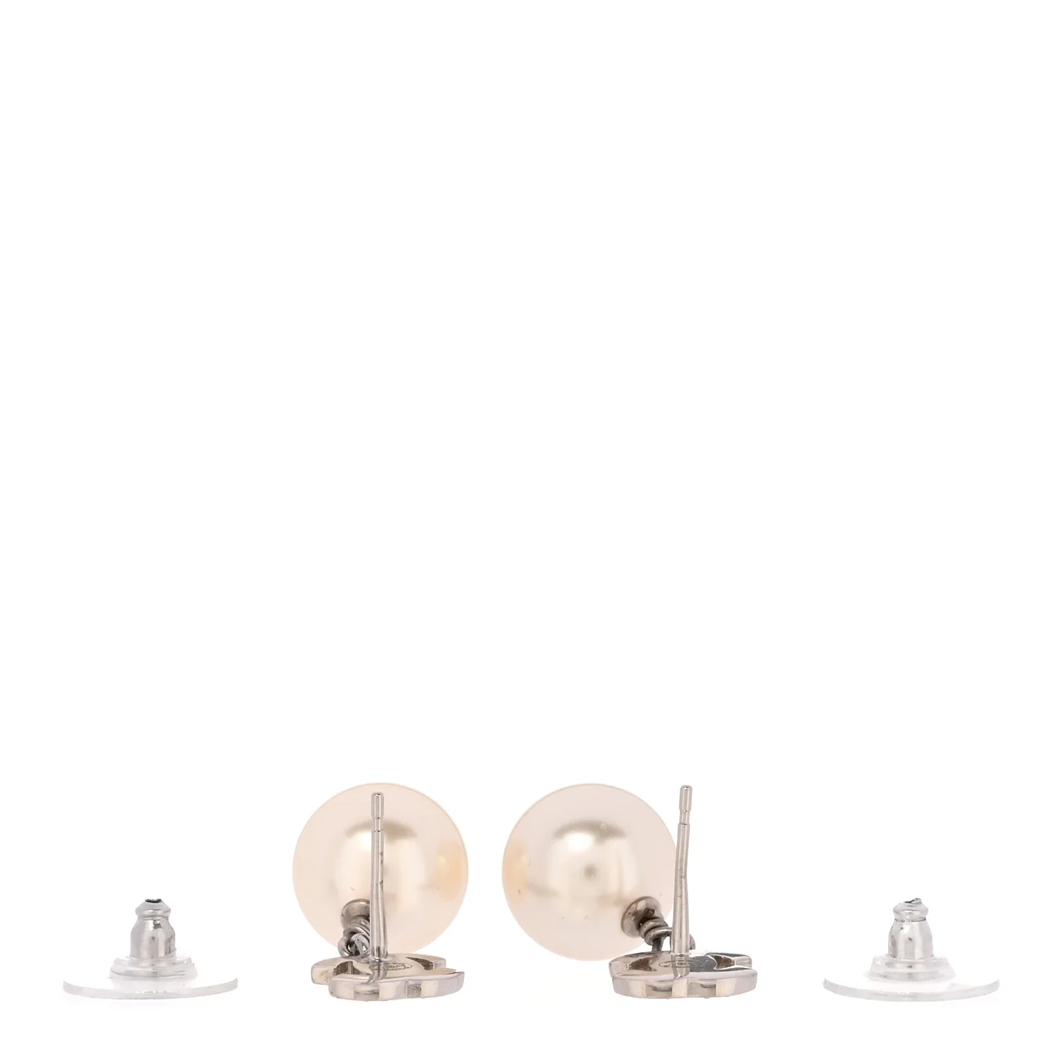 Crystal Pearl CC Drop Earrings Silver Pearly White - Image 3
