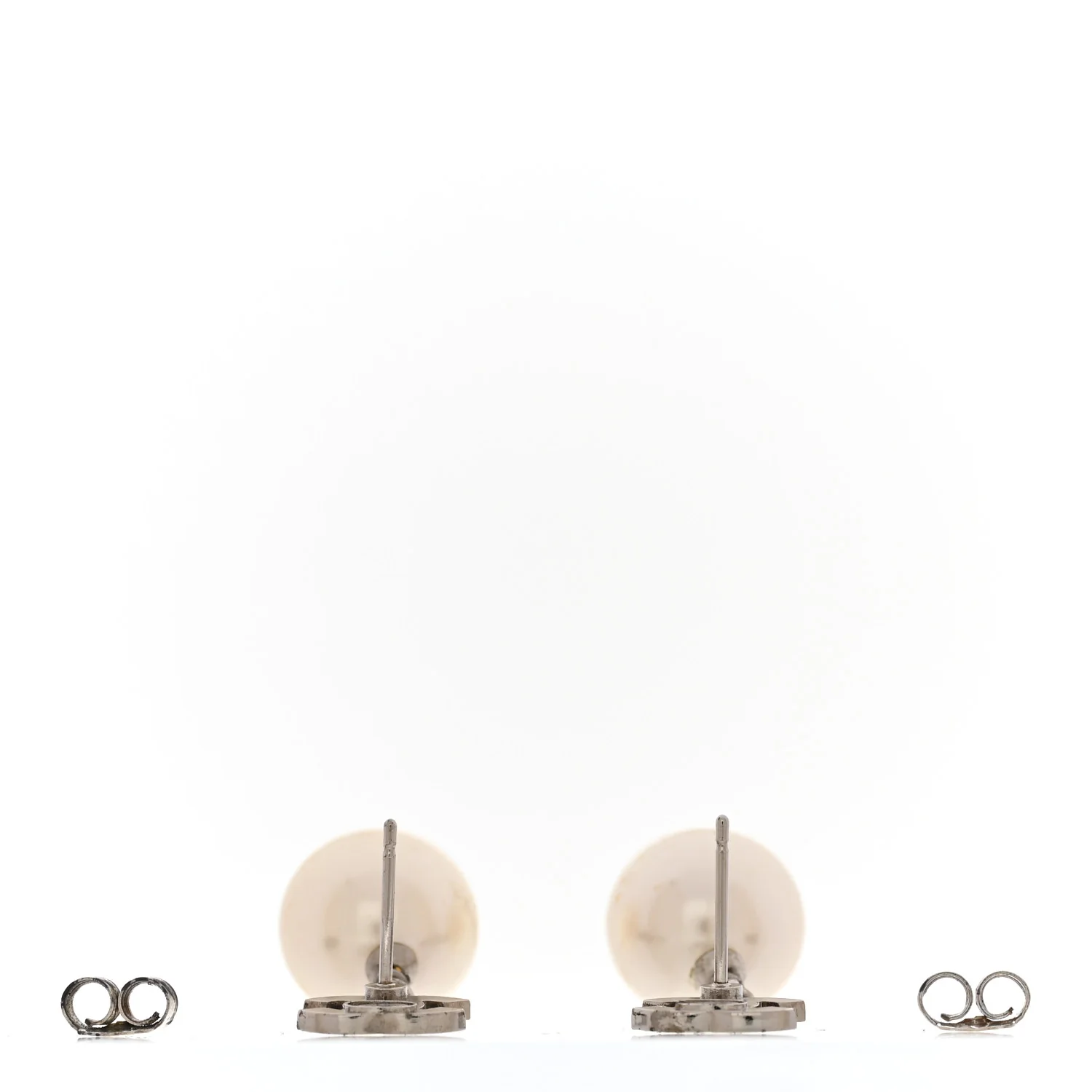 Crystal Pearl CC Drop Earrings Silver Pearly White - Image 3