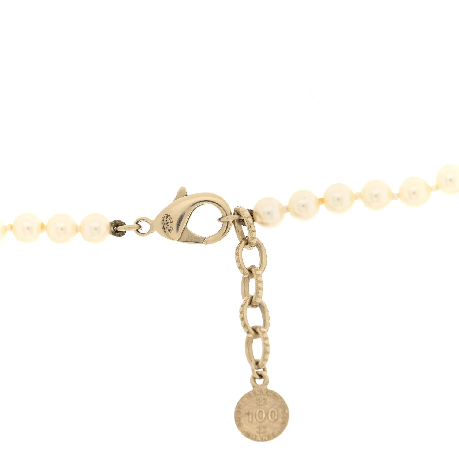 Crystal Pearl CC Long Necklace Gold - Image 4
