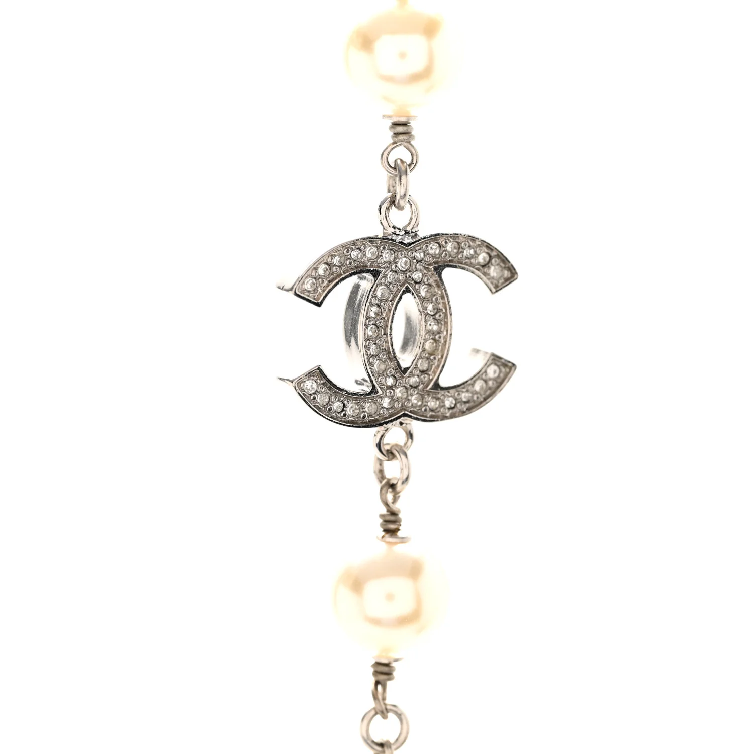Crystal Pearl CC Long Necklace Silver - Image 4