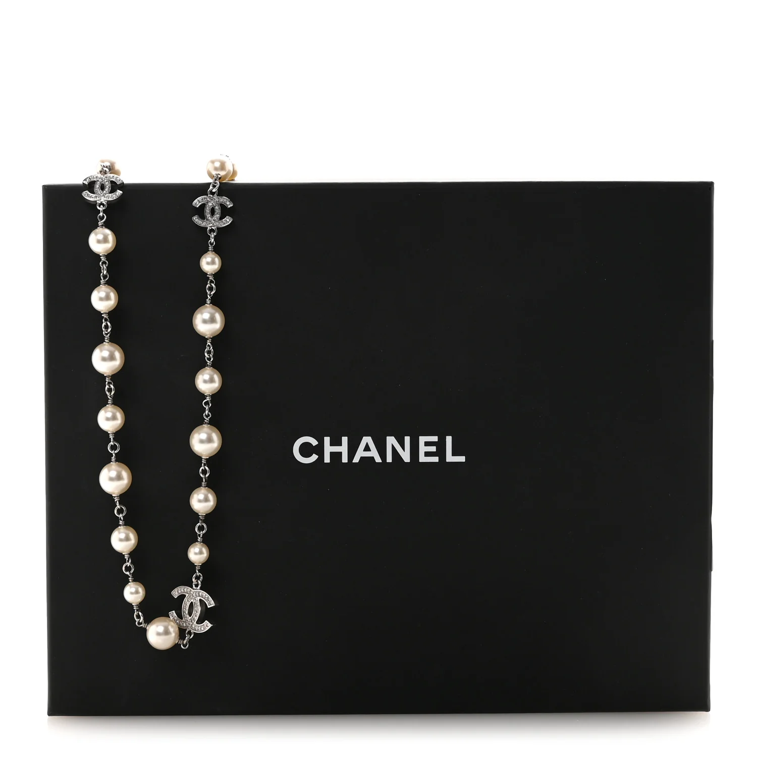 Crystal Pearl CC Long Necklace Silver - Image 7