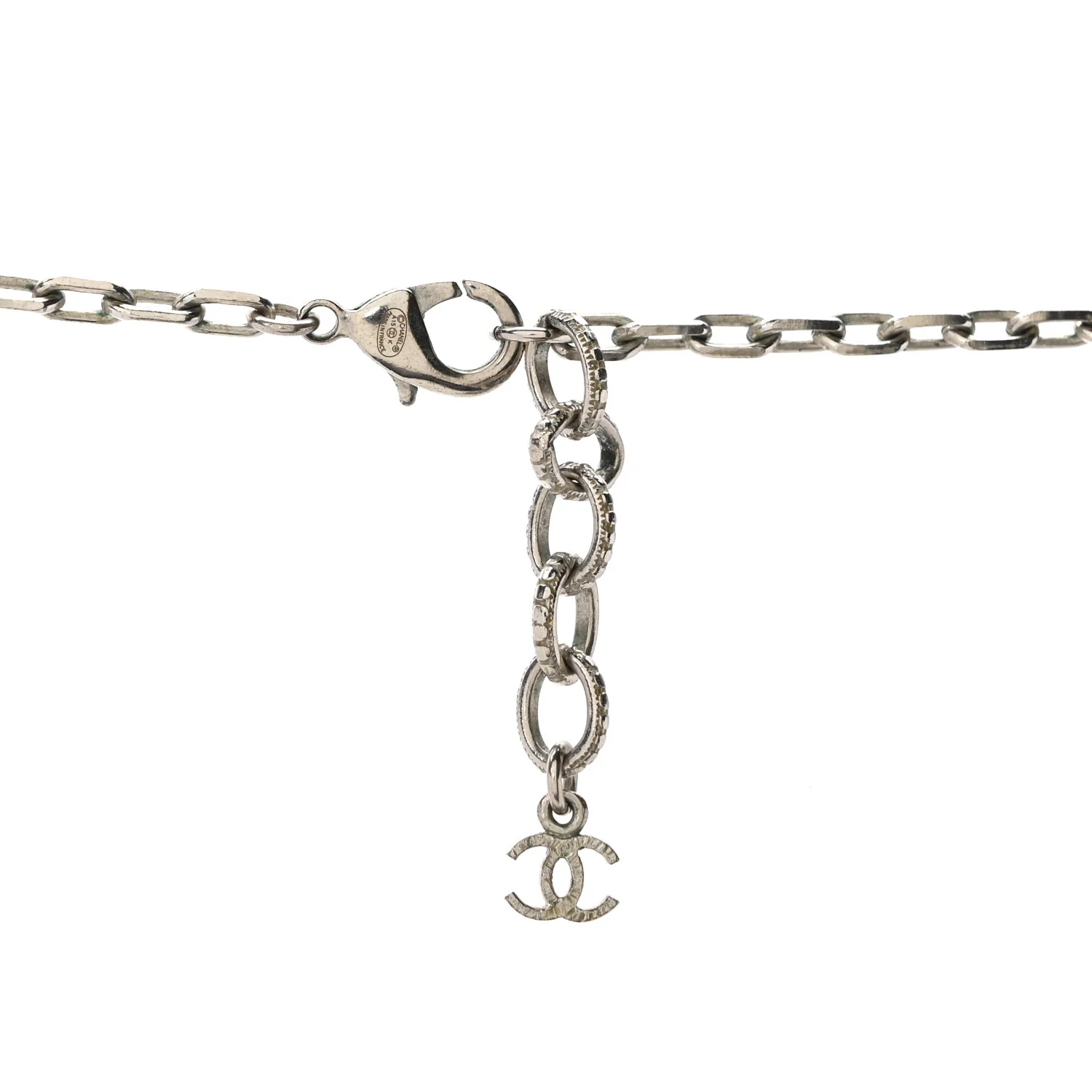 Crystal Pearl CC Long Necklace Silver Grey - Image 4