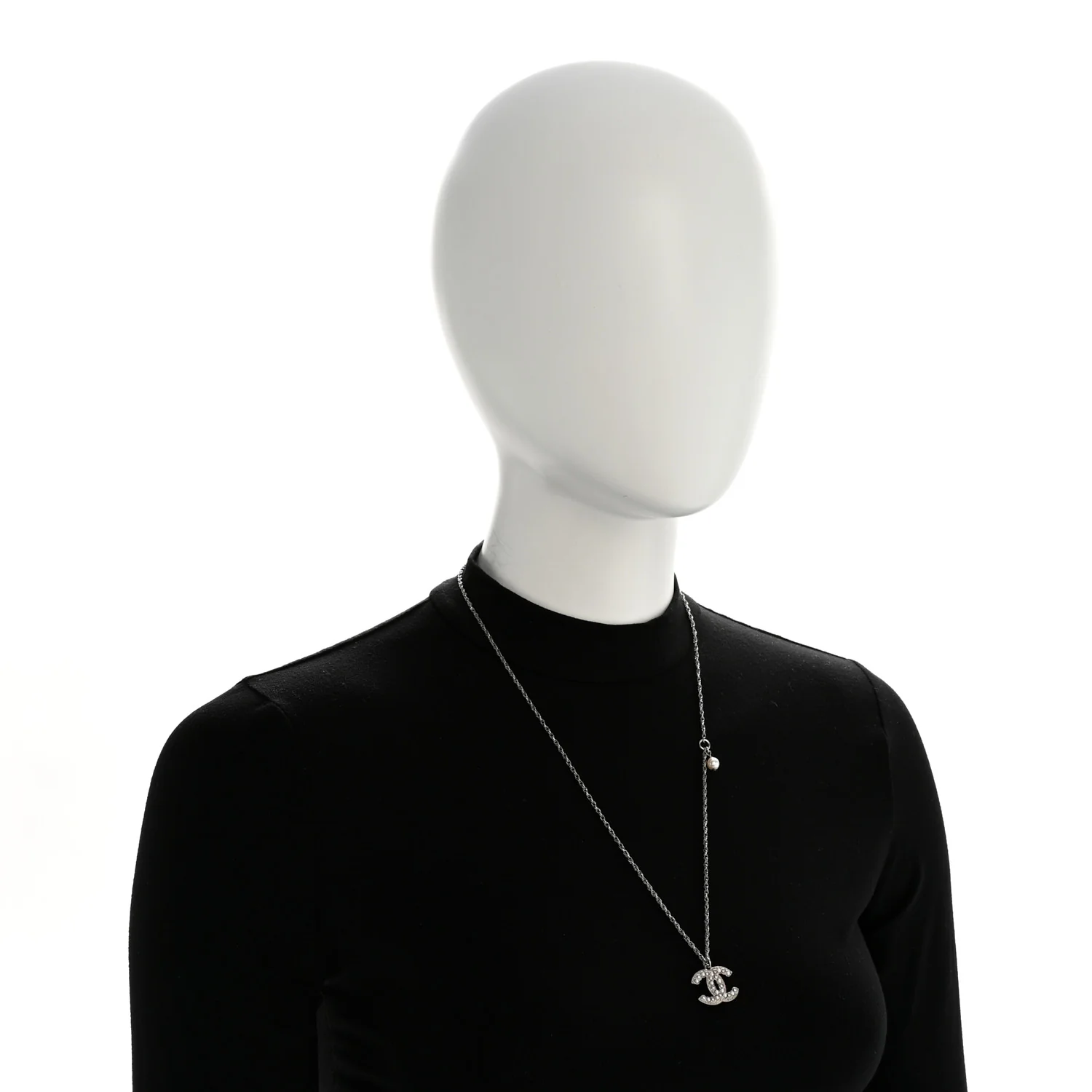 Crystal Pearl CC Pendant Necklace Silver - Image 2