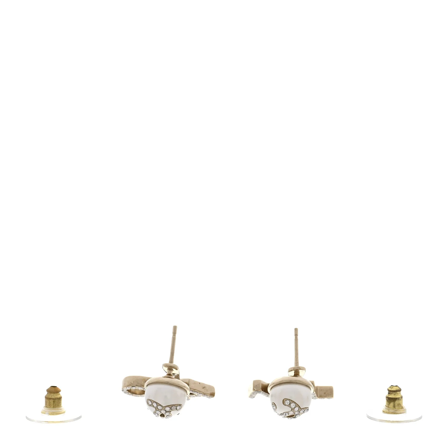 Crystal Pearl Cha-Nel Logo Earrings Gold - Image 3