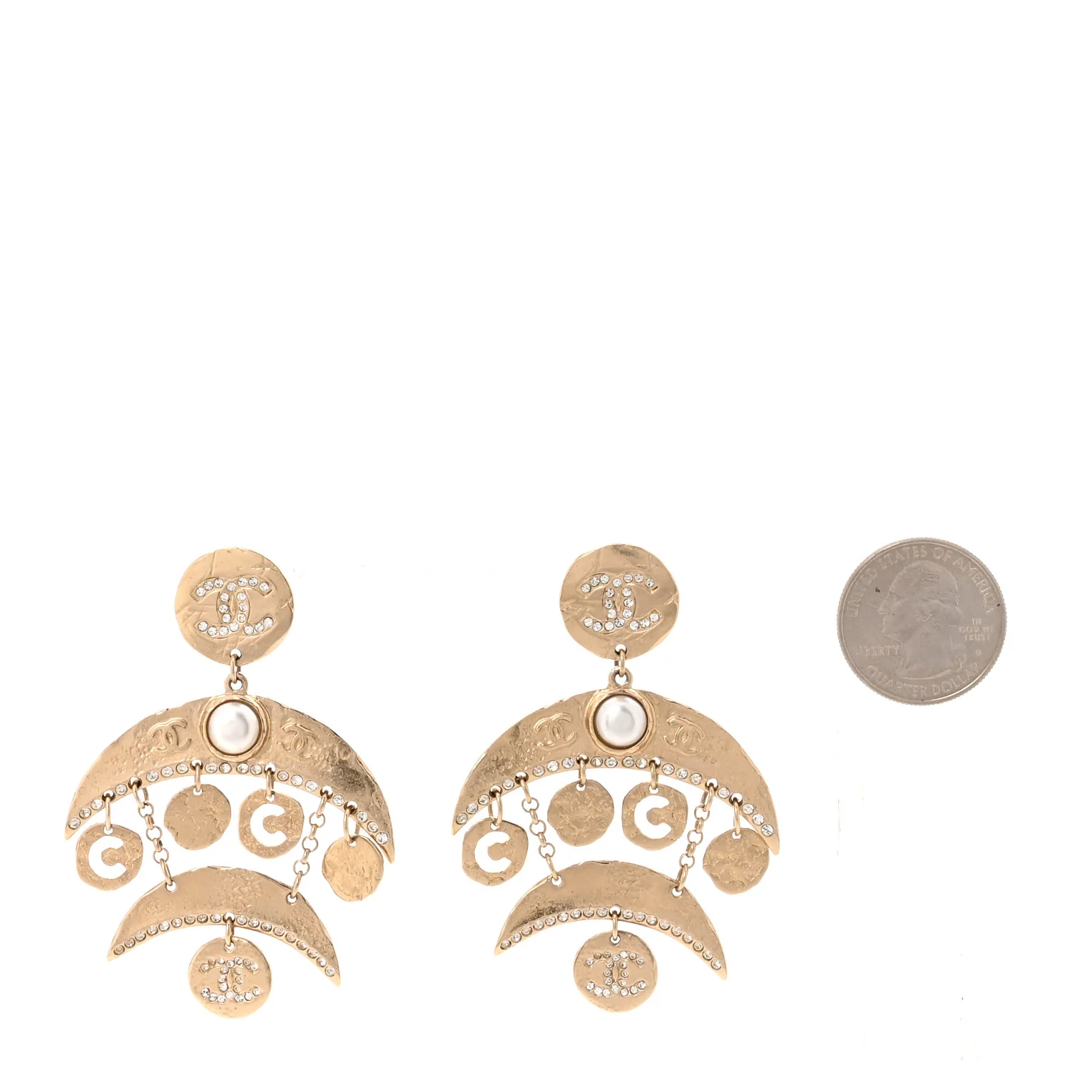 Crystal Pearl Coco Dangle Earrings Gold - Image 2