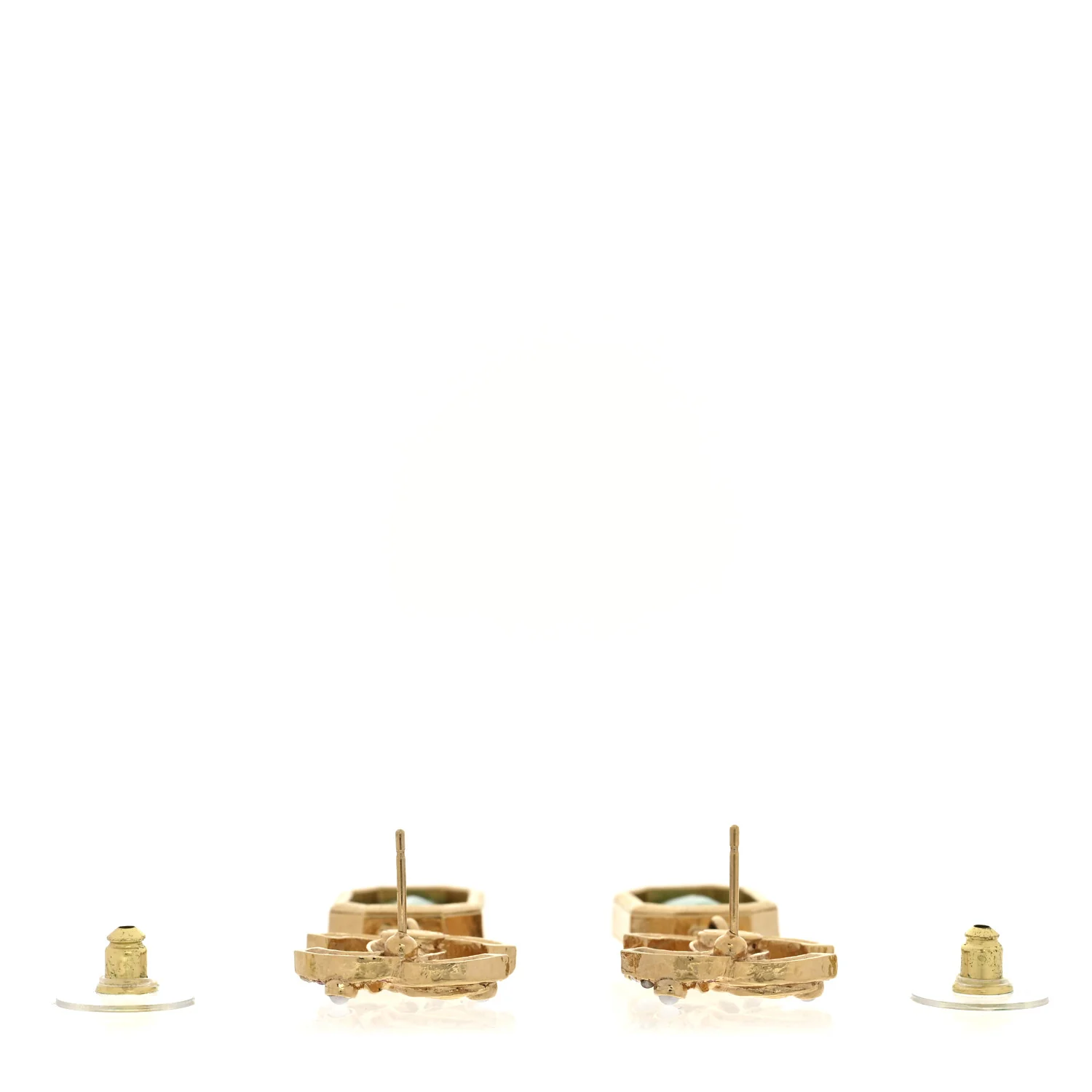 Crystal Pearl Glitter CC Drop Earrings Gold Green - Image 3