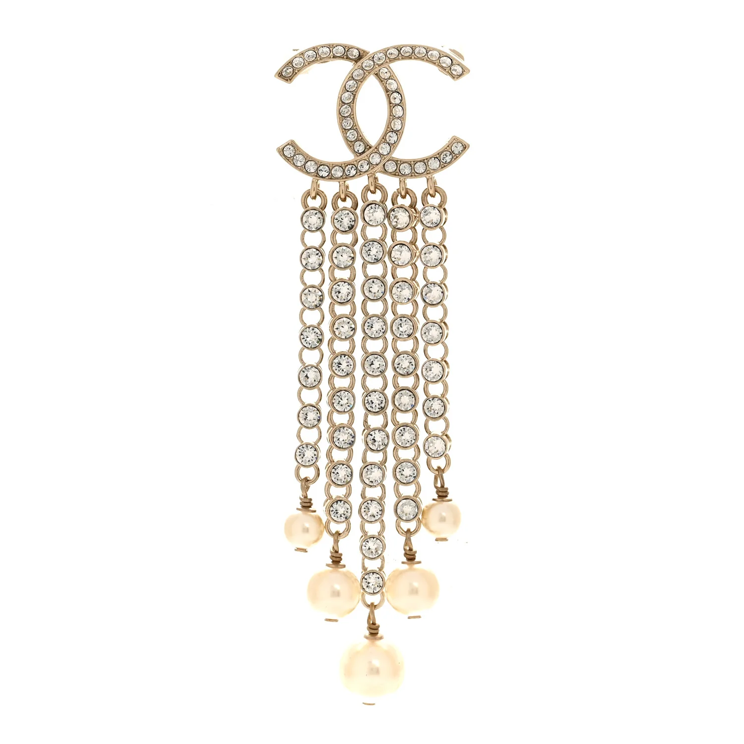 Crystal Pearl Multi Strand CC Brooch Gold