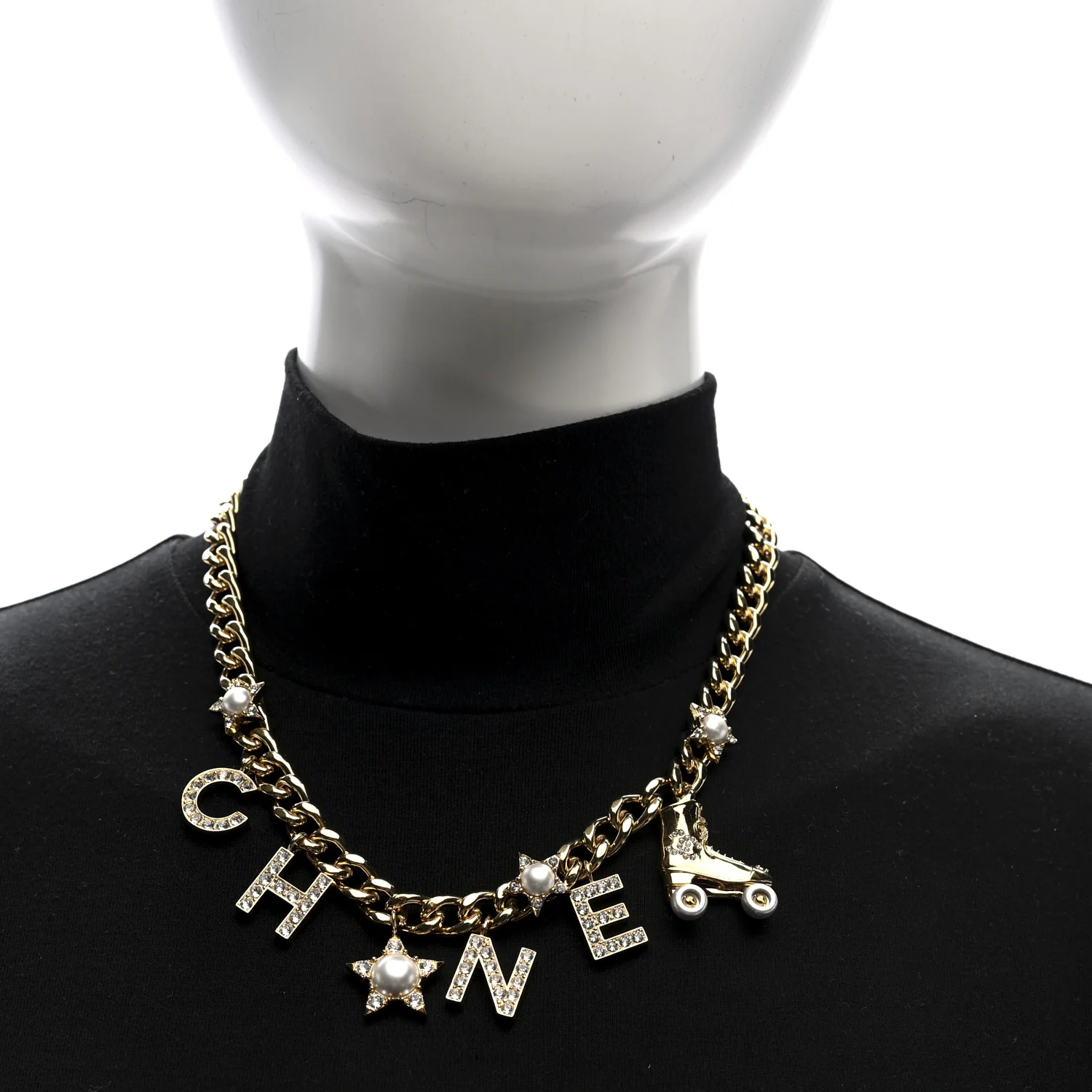 Crystal Pearl Star Rollerblade Logo Necklace Gold - Image 2