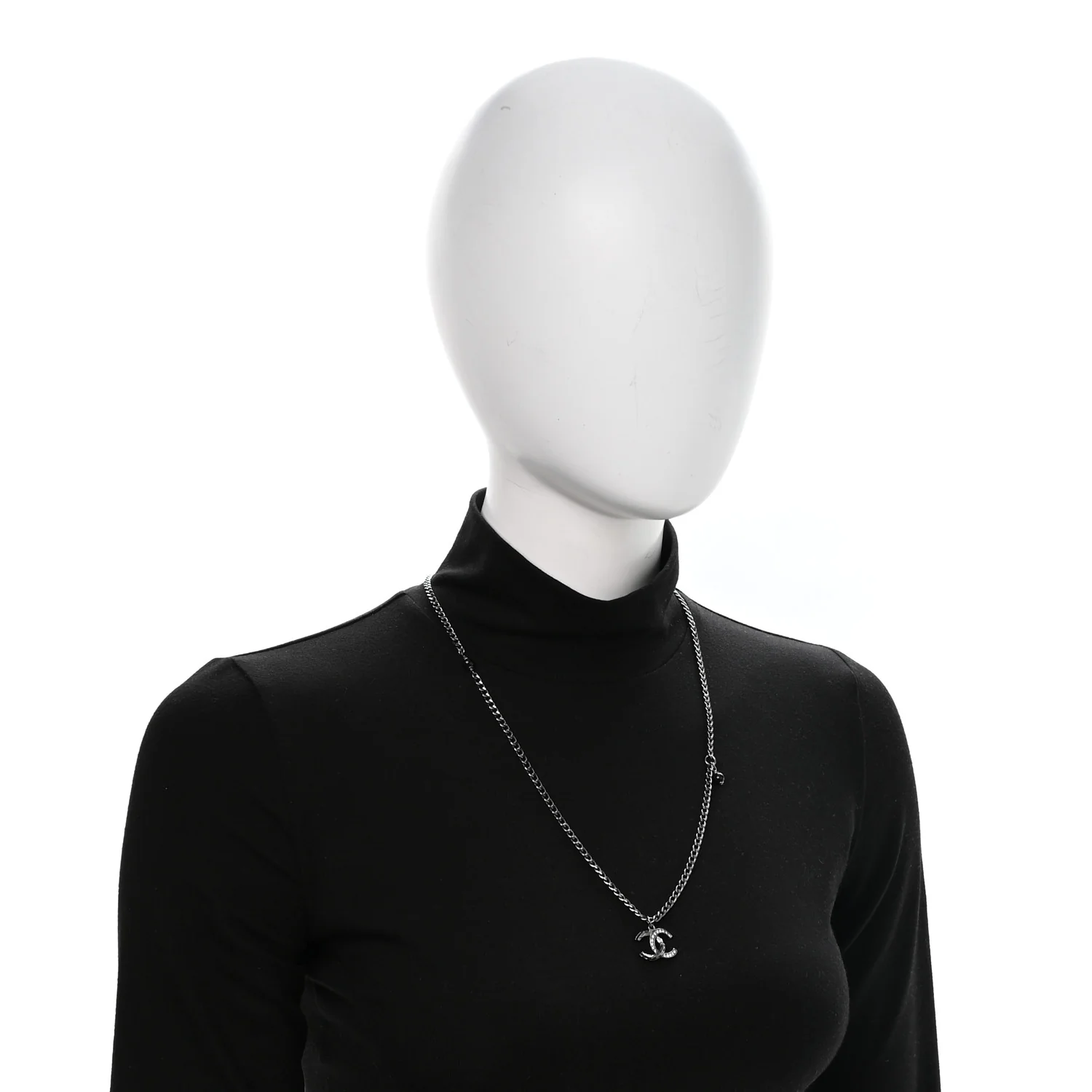 Crystal Textured CC Pendant Necklace Ruthenium - Image 2