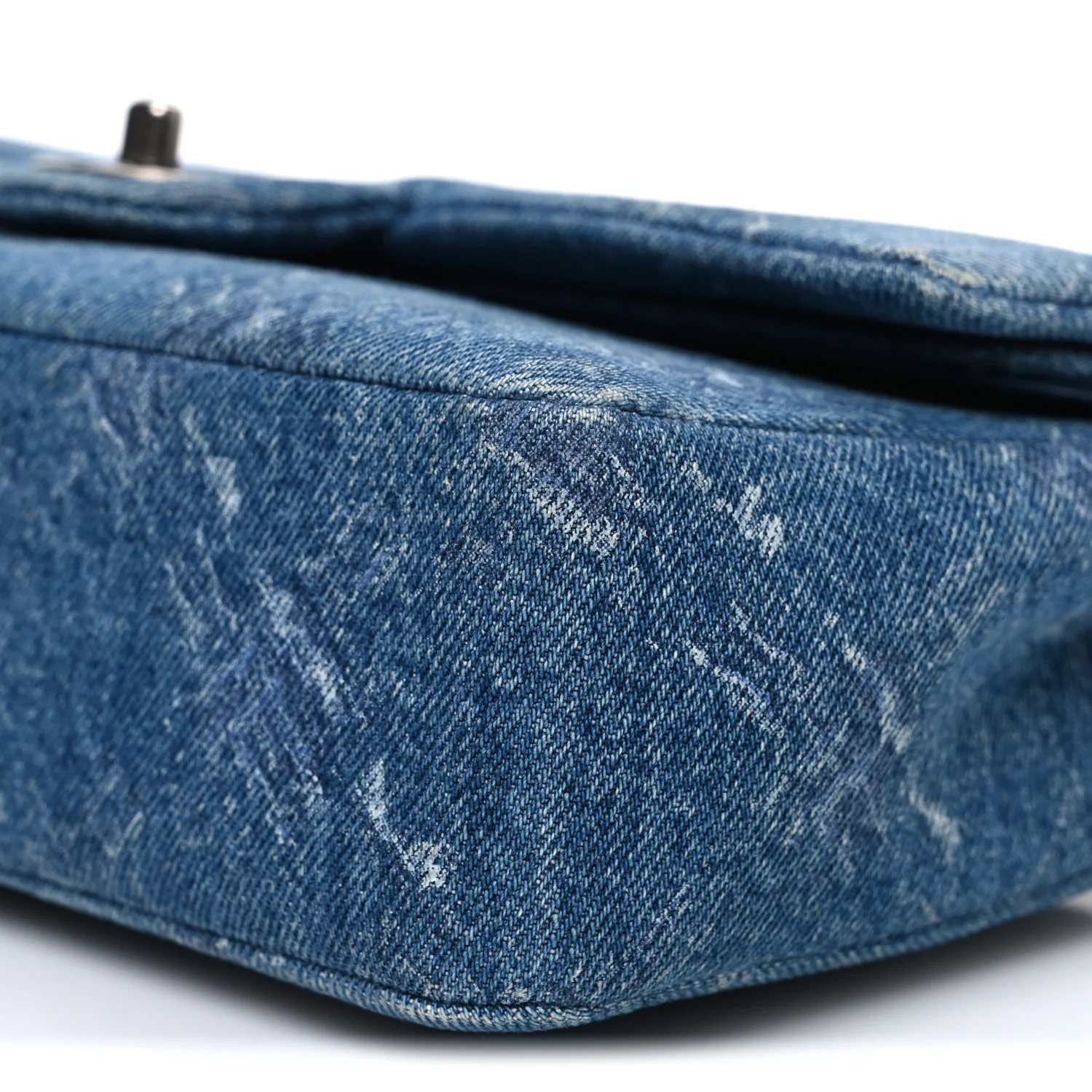 Denim Bleached Chain Medium Double Flap Blue - Image 10
