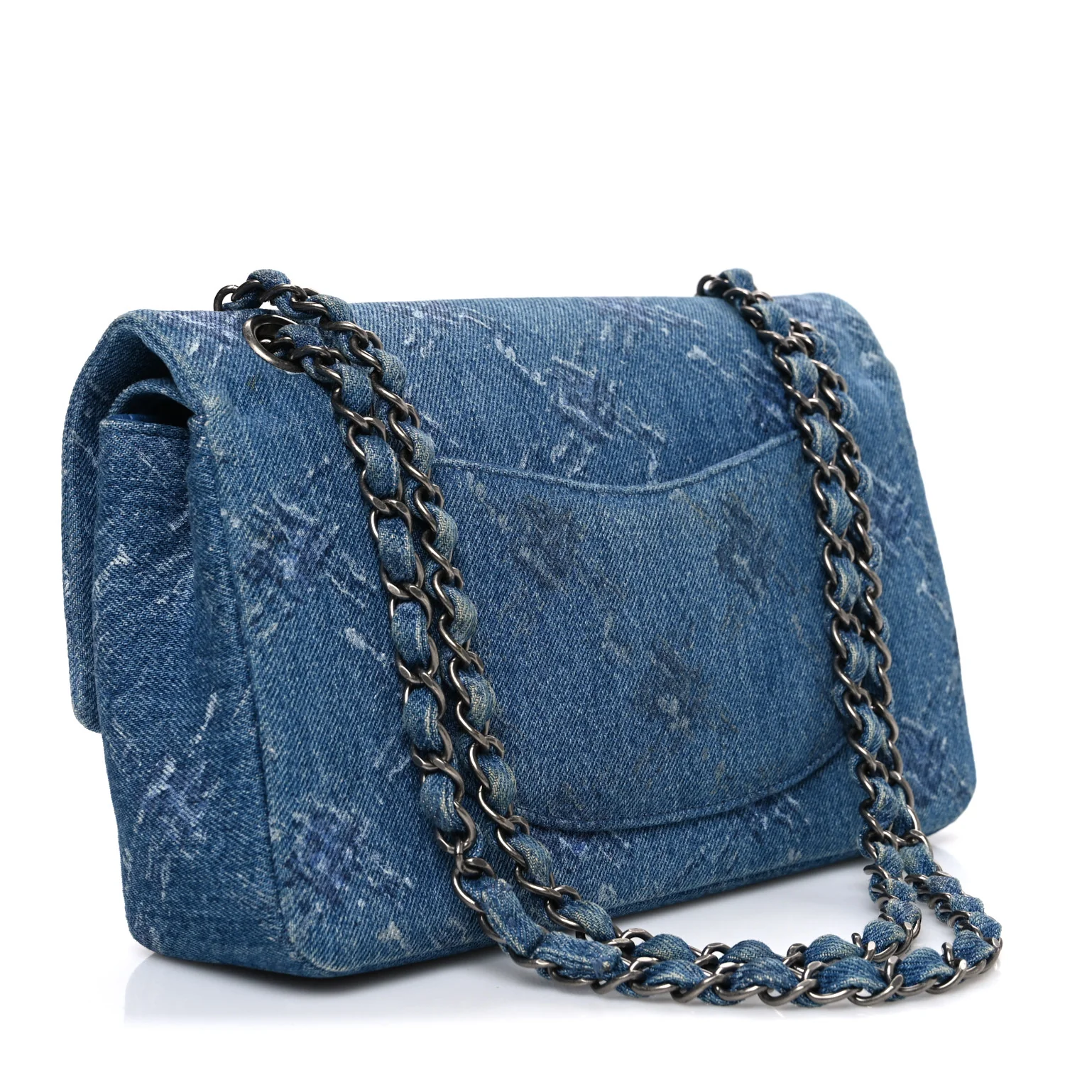 Denim Bleached Chain Medium Double Flap Blue - Image 3