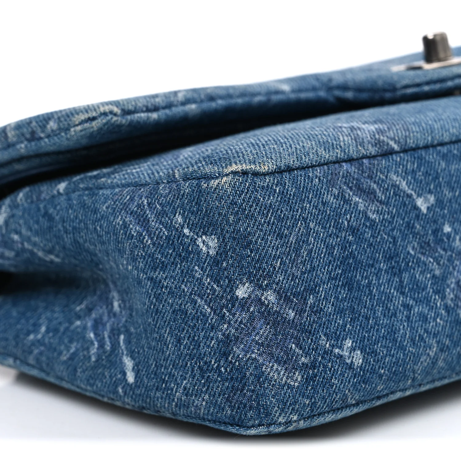 Denim Bleached Chain Medium Double Flap Blue - Image 9