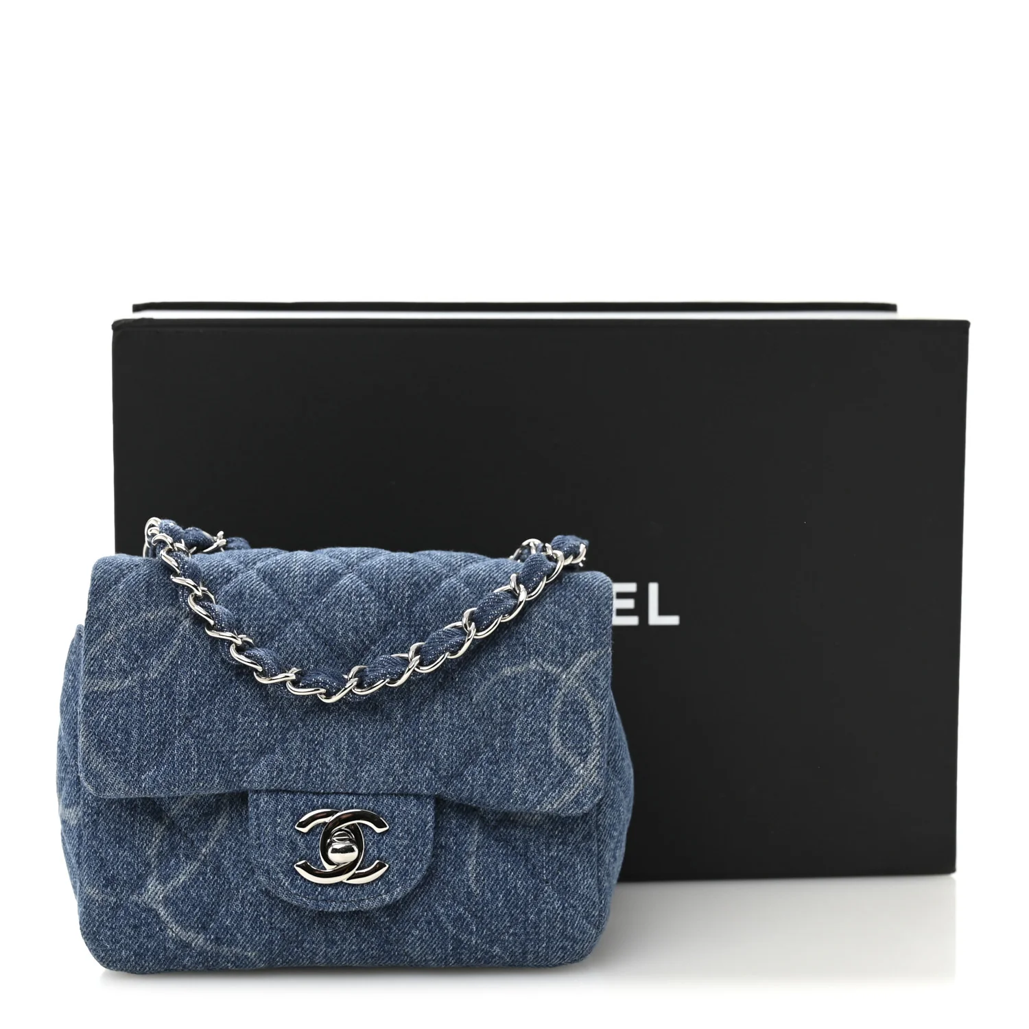 Denim CC Quilted Mini Square Flap Blue - Image 11