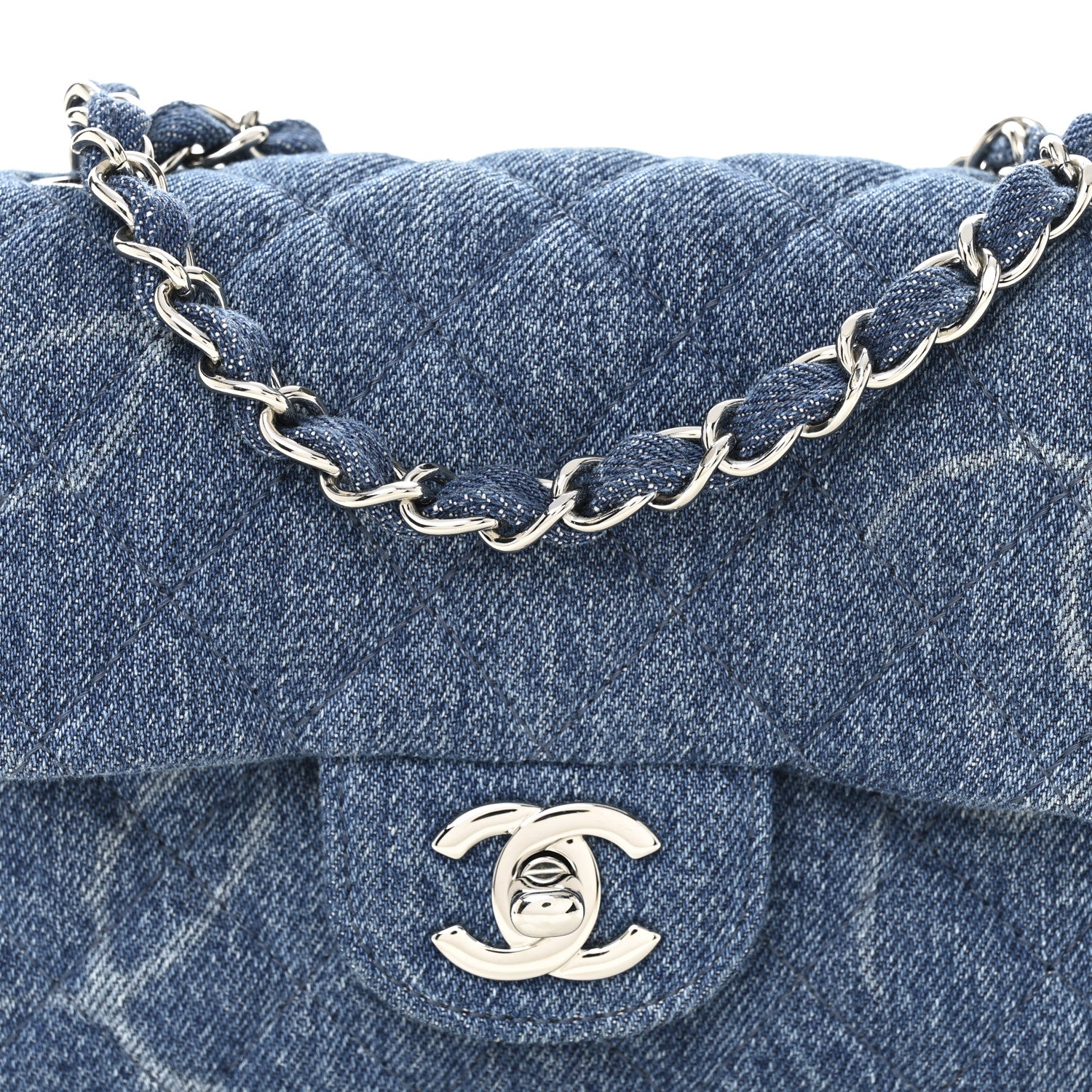 Denim CC Quilted Mini Square Flap Blue - Image 8