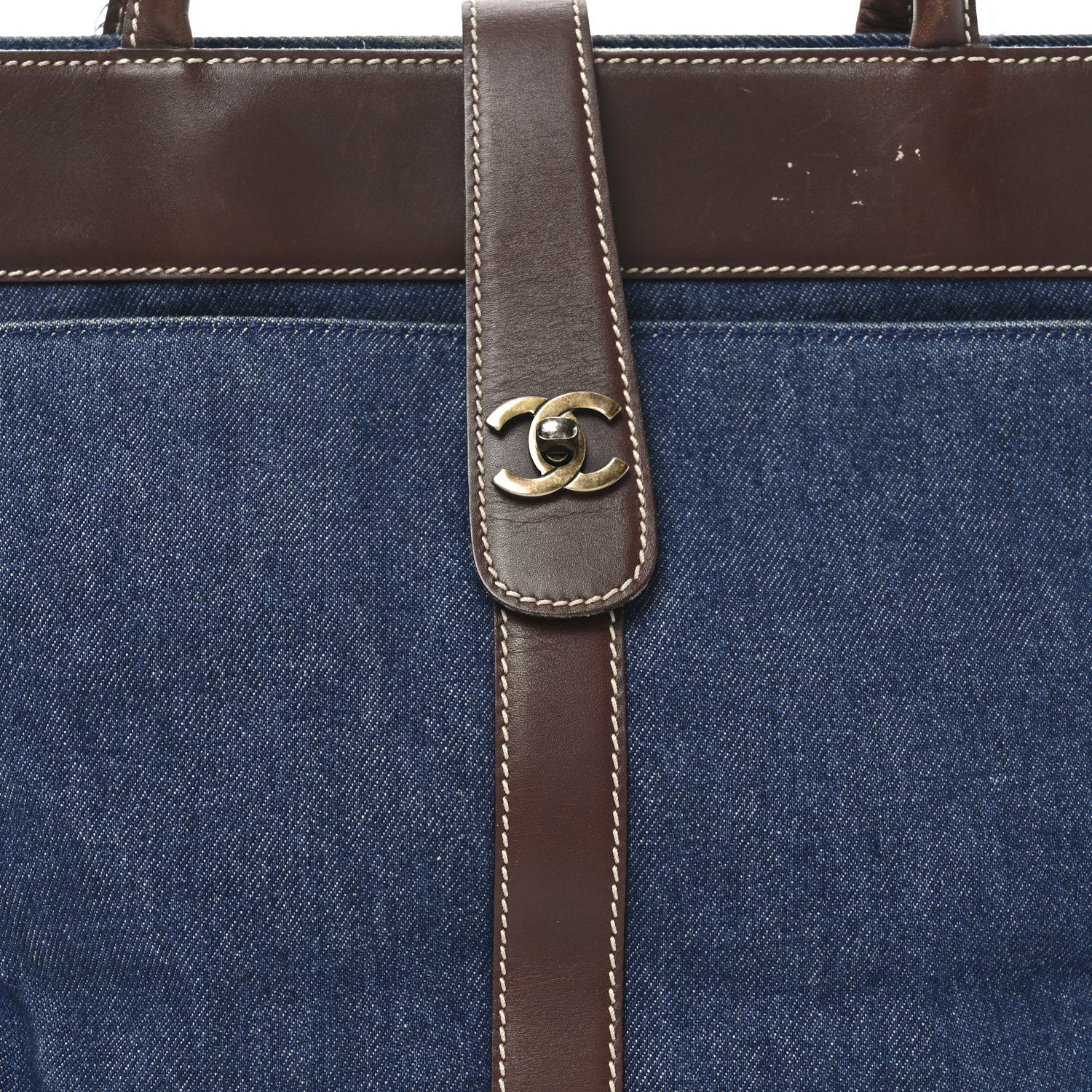 Denim CC Tote Bag Blue Brown - Image 8