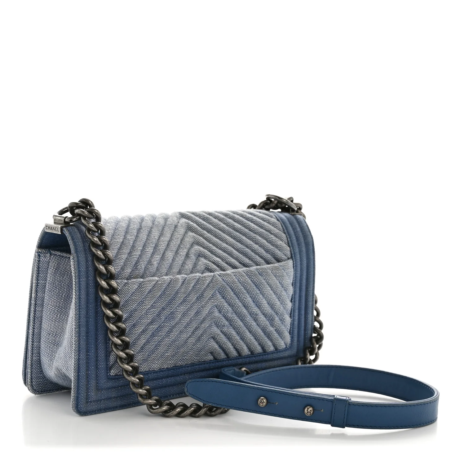 Denim Chevron Quilted Medium Boy Flap Blue - Image 4