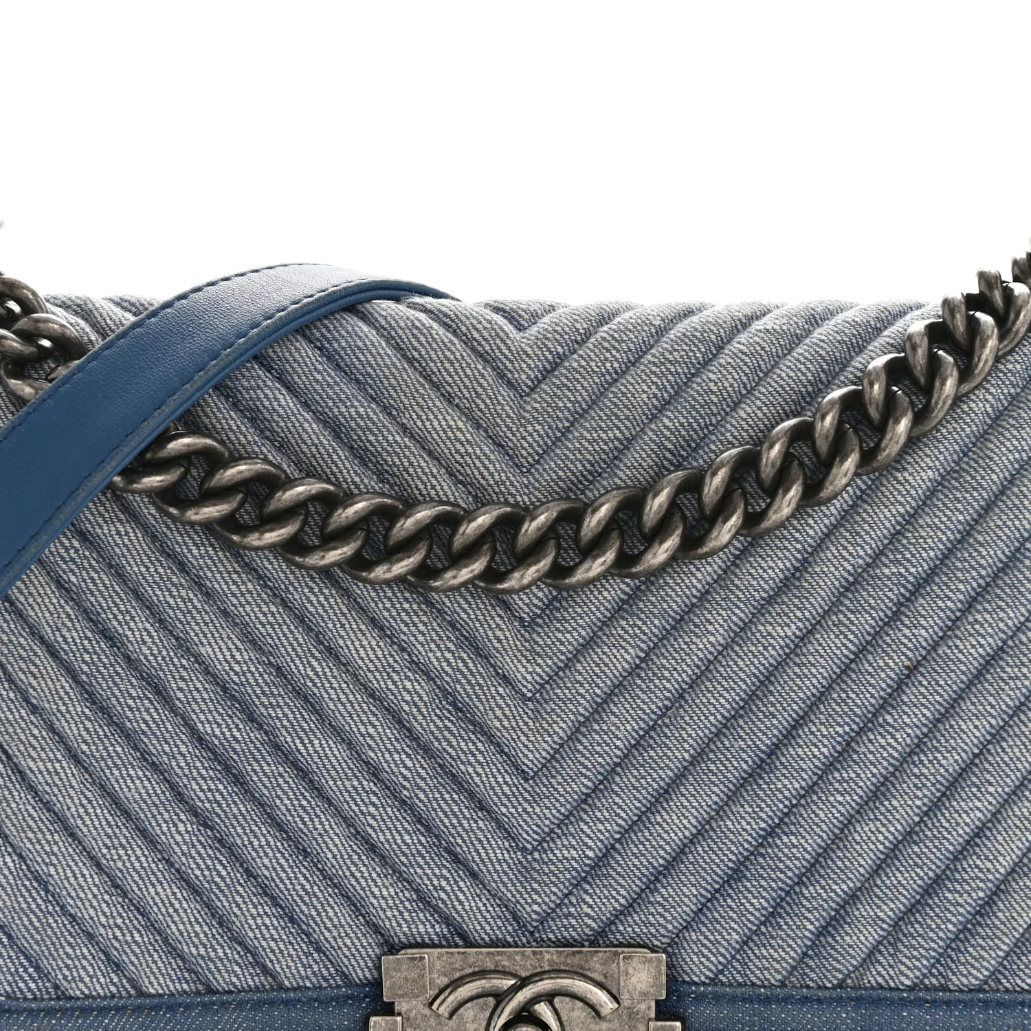 Denim Chevron Quilted Medium Boy Flap Blue - Image 9