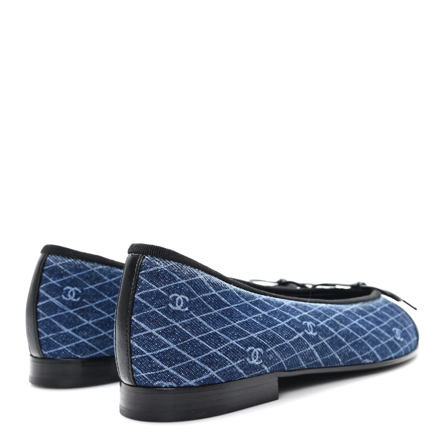 Denim Printed Quilt CC Cap Toe Ballerina Flats 37 Navy Blue Dark Grey - Image 4