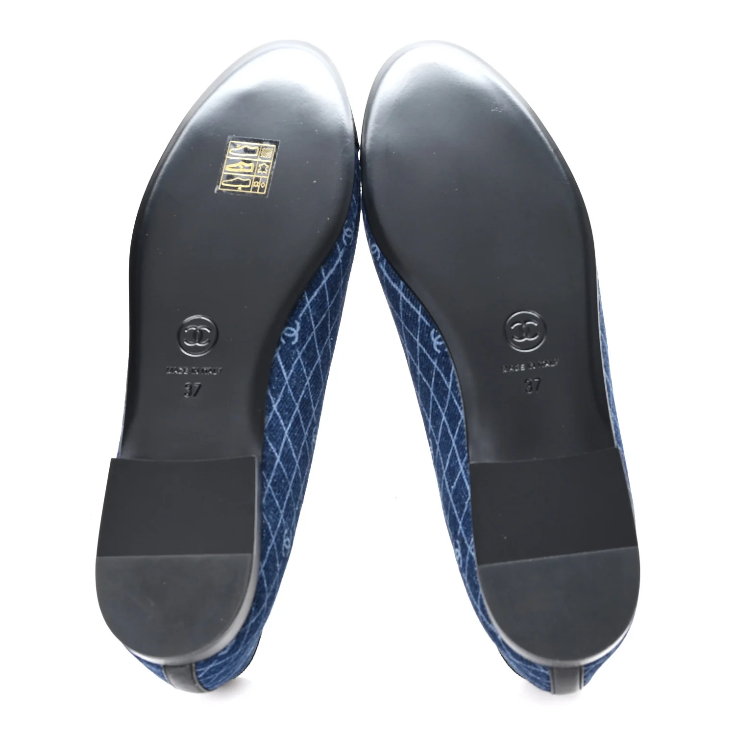 Denim Printed Quilt CC Cap Toe Ballerina Flats 37 Navy Blue Dark Grey - Image 6