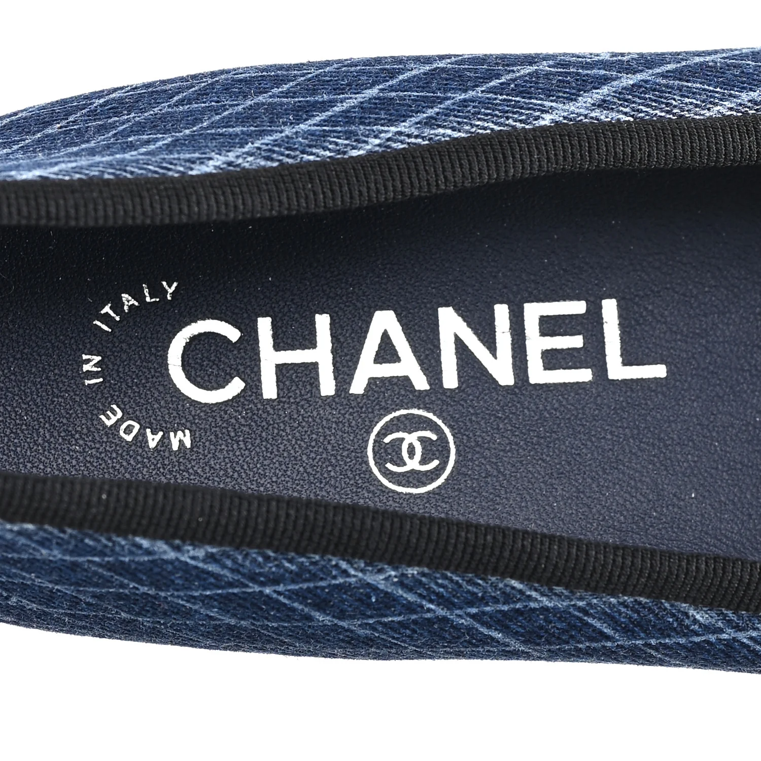 Denim Printed Quilt CC Cap Toe Ballerina Flats 37 Navy Blue Dark Grey - Image 8