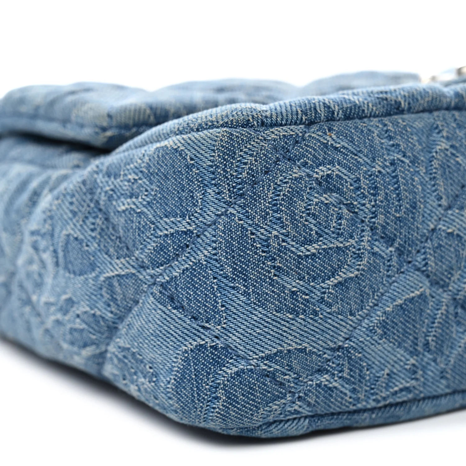 Denim Quilted Camellia Sweetheart Mini Flap Blue - Image 9